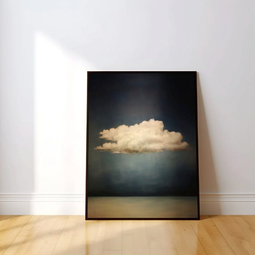 Vintage Moody Cloud Art | Persian Blue & Dark Minimalist Decor