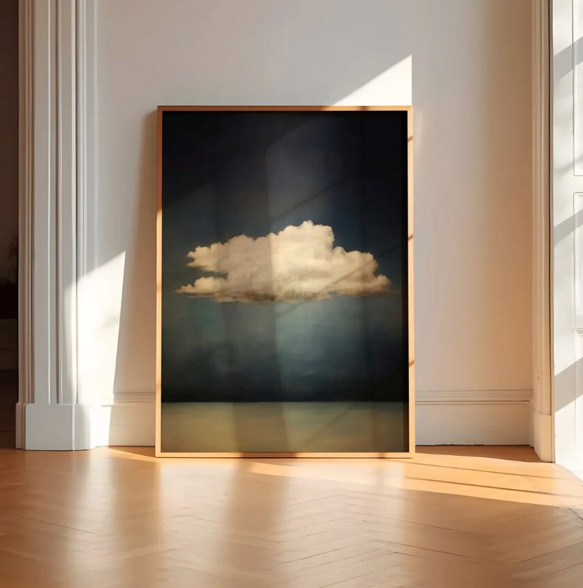 Vintage Moody Cloud Art | Persian Blue & Dark Minimalist Decor