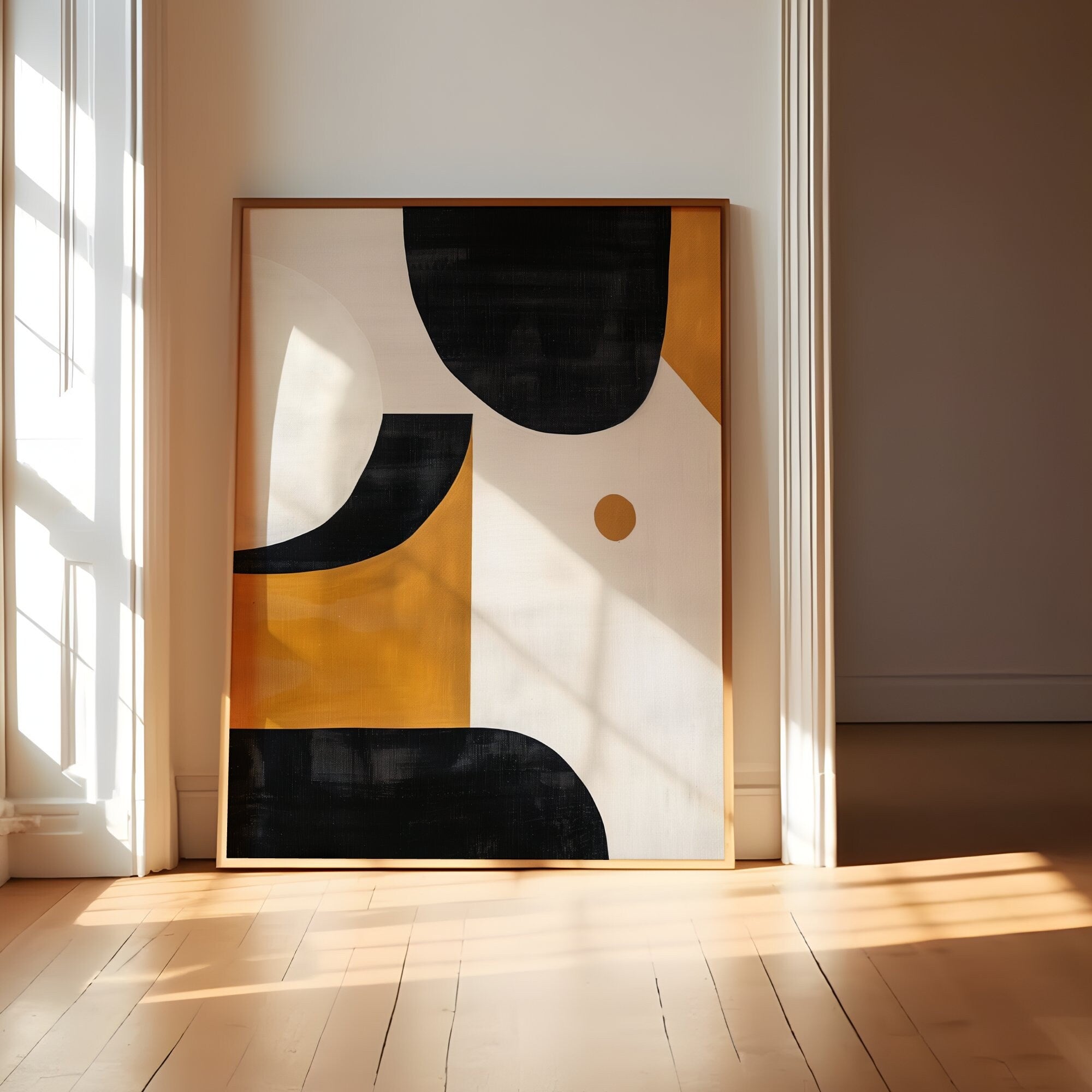The Fulcrum: Modern Abstract in Black, White & Gold | Sophisticated & Dynamic Wall Decor