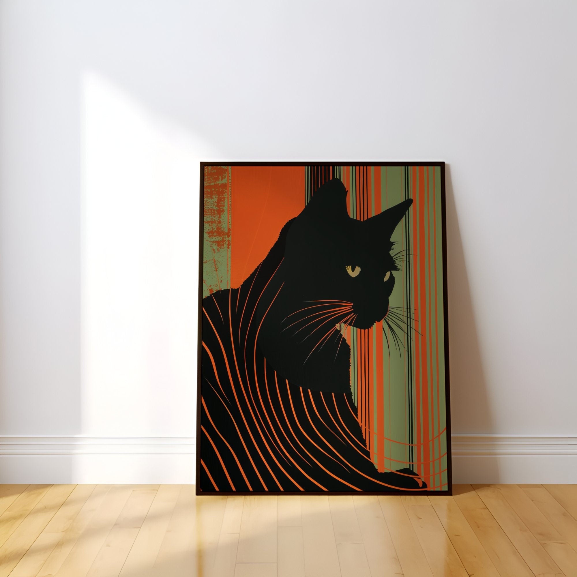 Contemplative Cat Black Shadow Interactive Wall Art