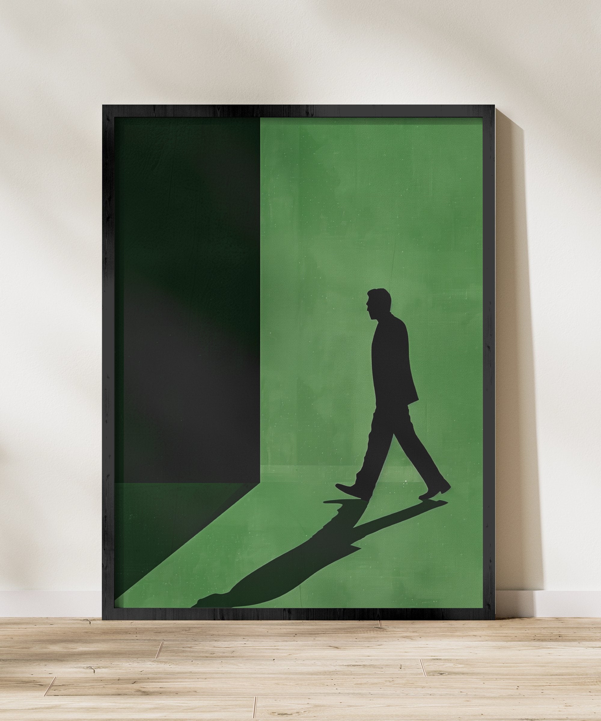 Stylish Gentlemen Strolling Vector Illustration Art Green Interactive Wall Art