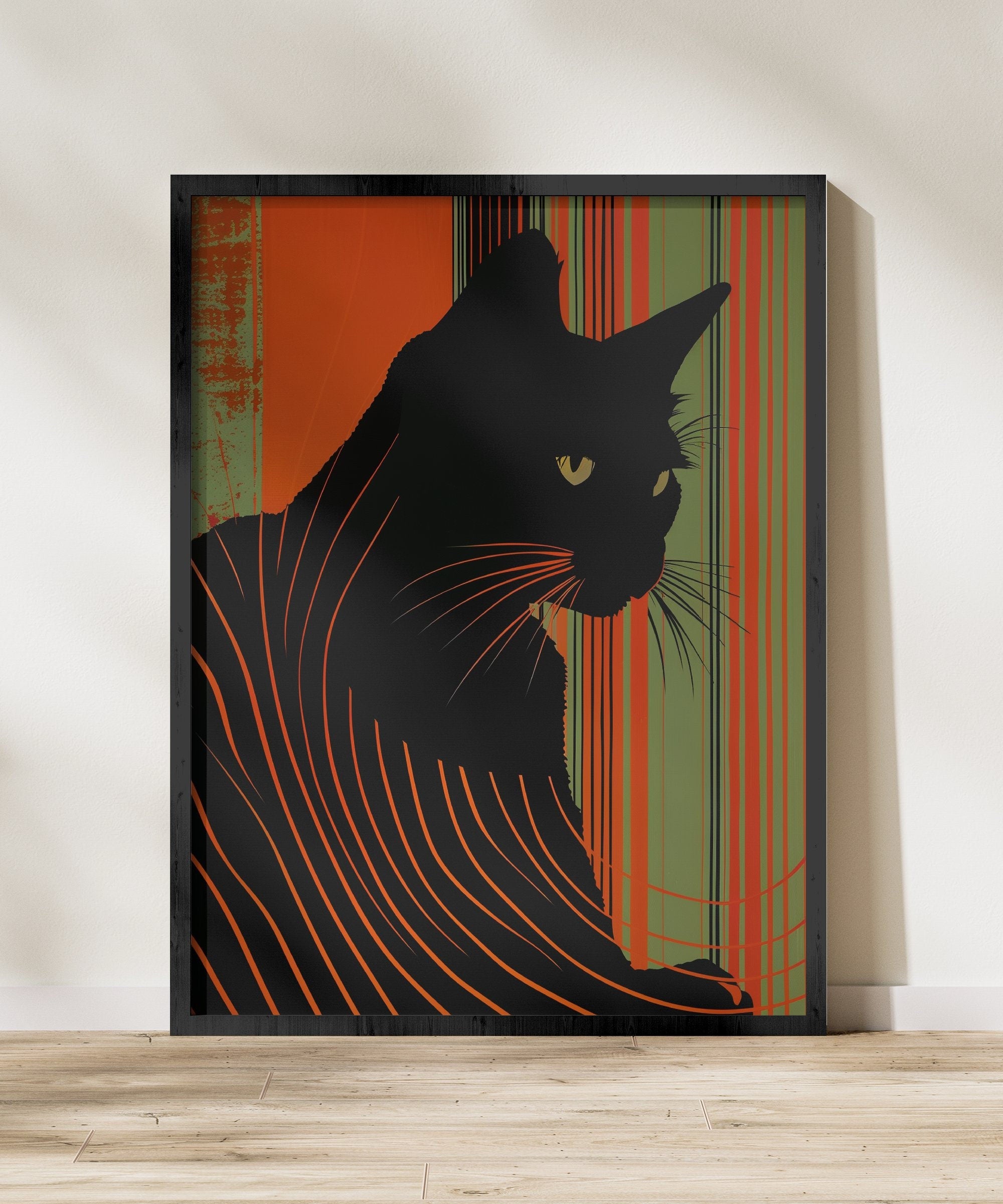 Contemplative Cat Black Shadow Interactive Wall Art