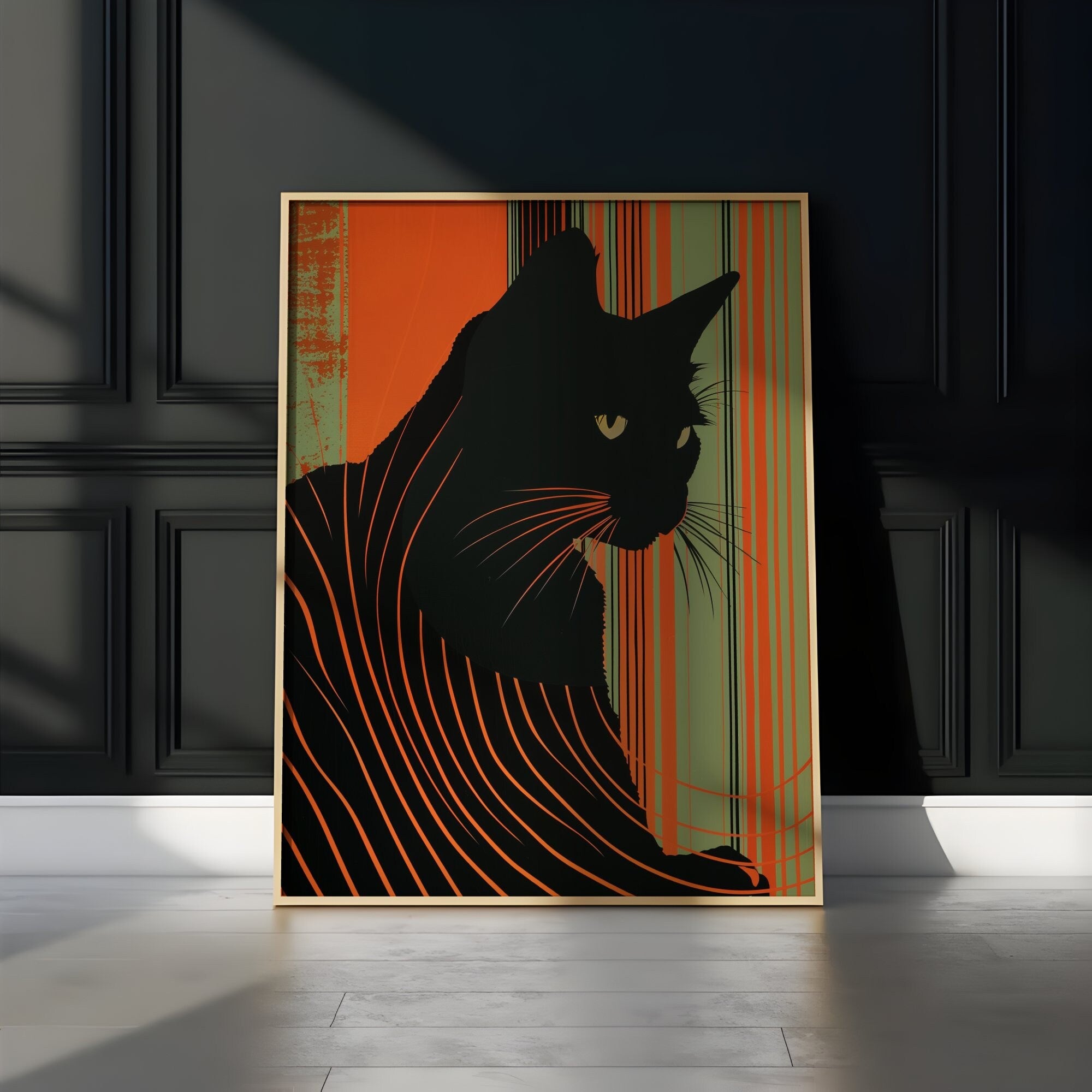 Contemplative Cat Black Shadow Interactive Wall Art