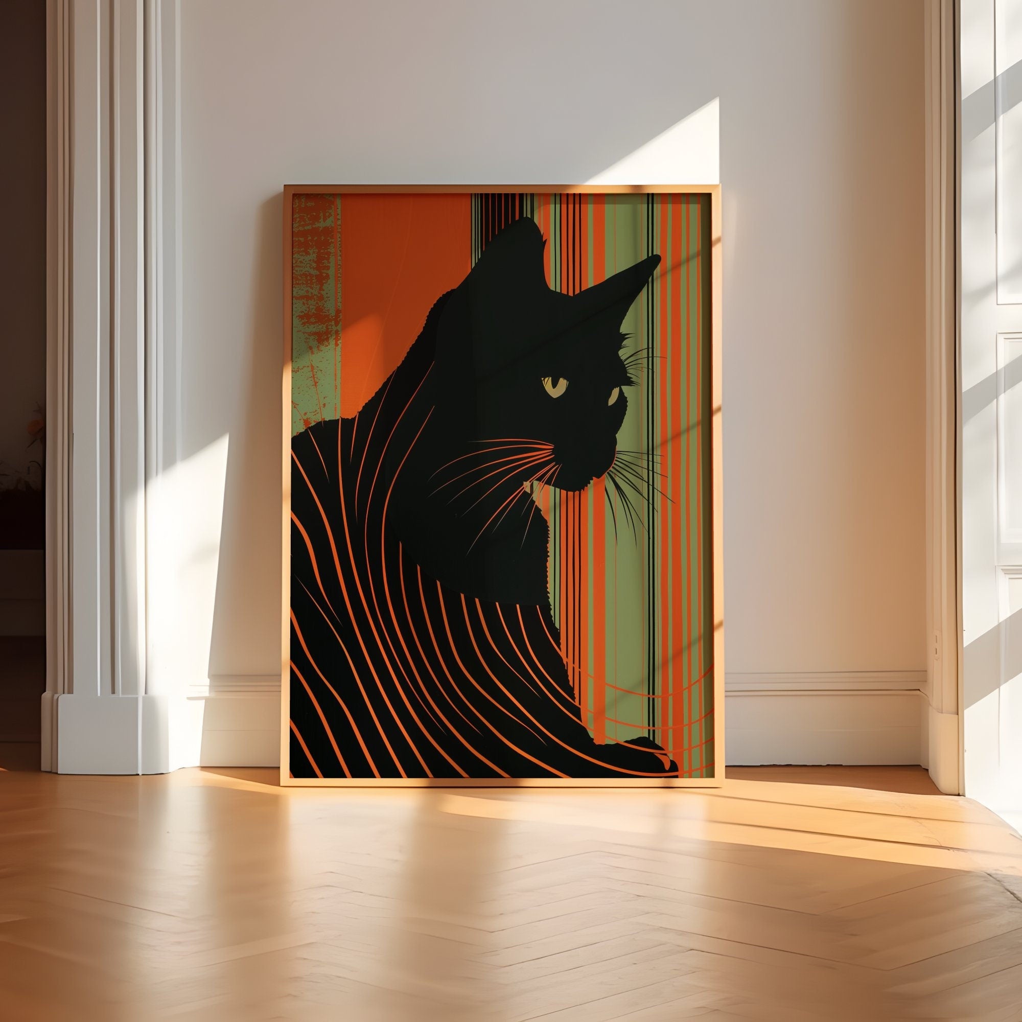 Contemplative Cat Black Shadow Interactive Wall Art