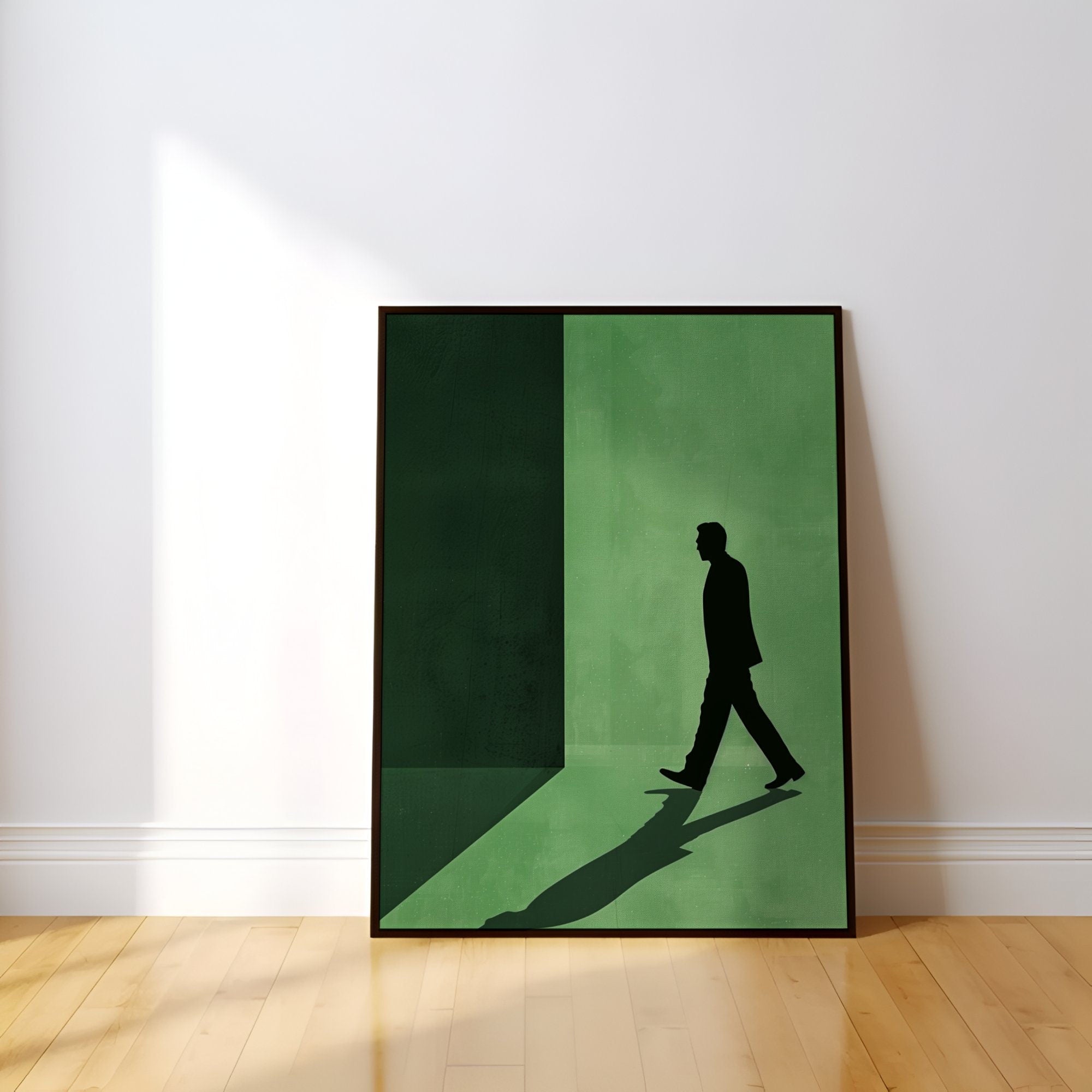 Stylish Gentlemen Strolling Vector Illustration Art Green Interactive Wall Art