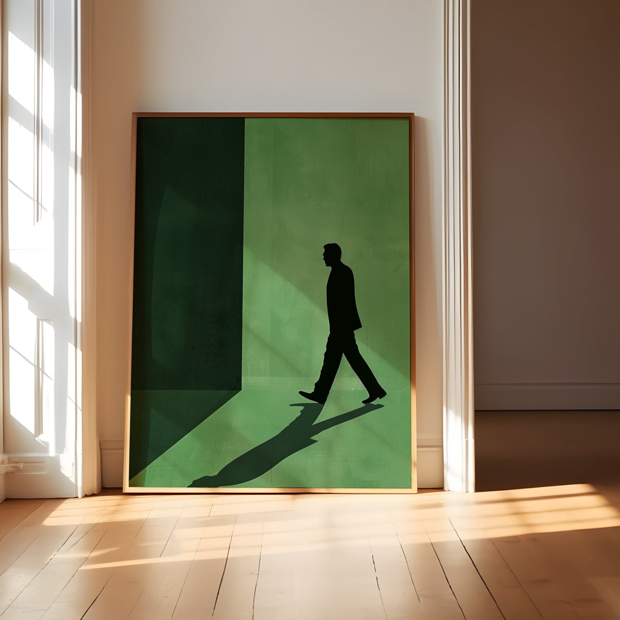 Stylish Gentlemen Strolling Vector Illustration Art Green Interactive Wall Art