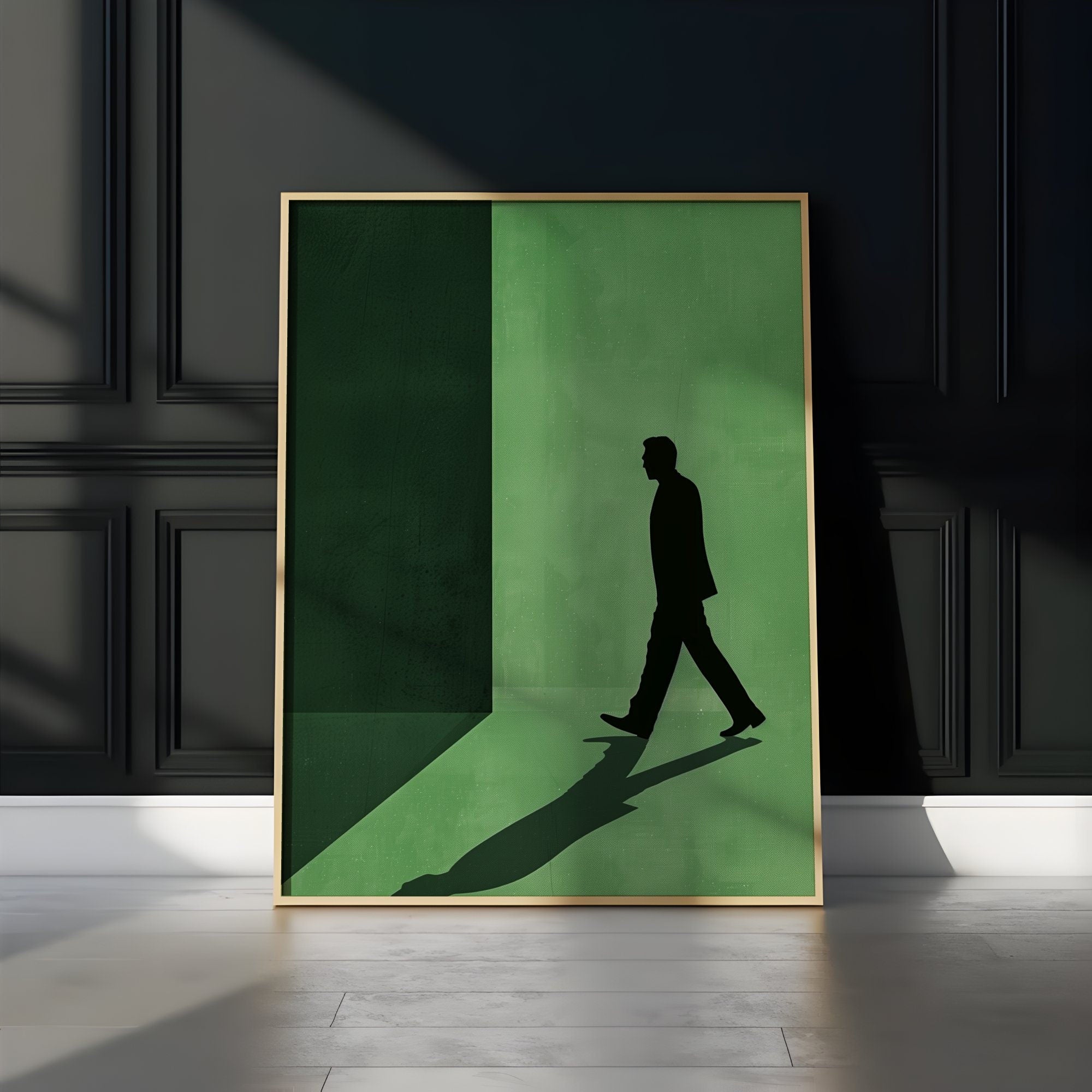 Stylish Gentlemen Strolling Vector Illustration Art Green Interactive Wall Art