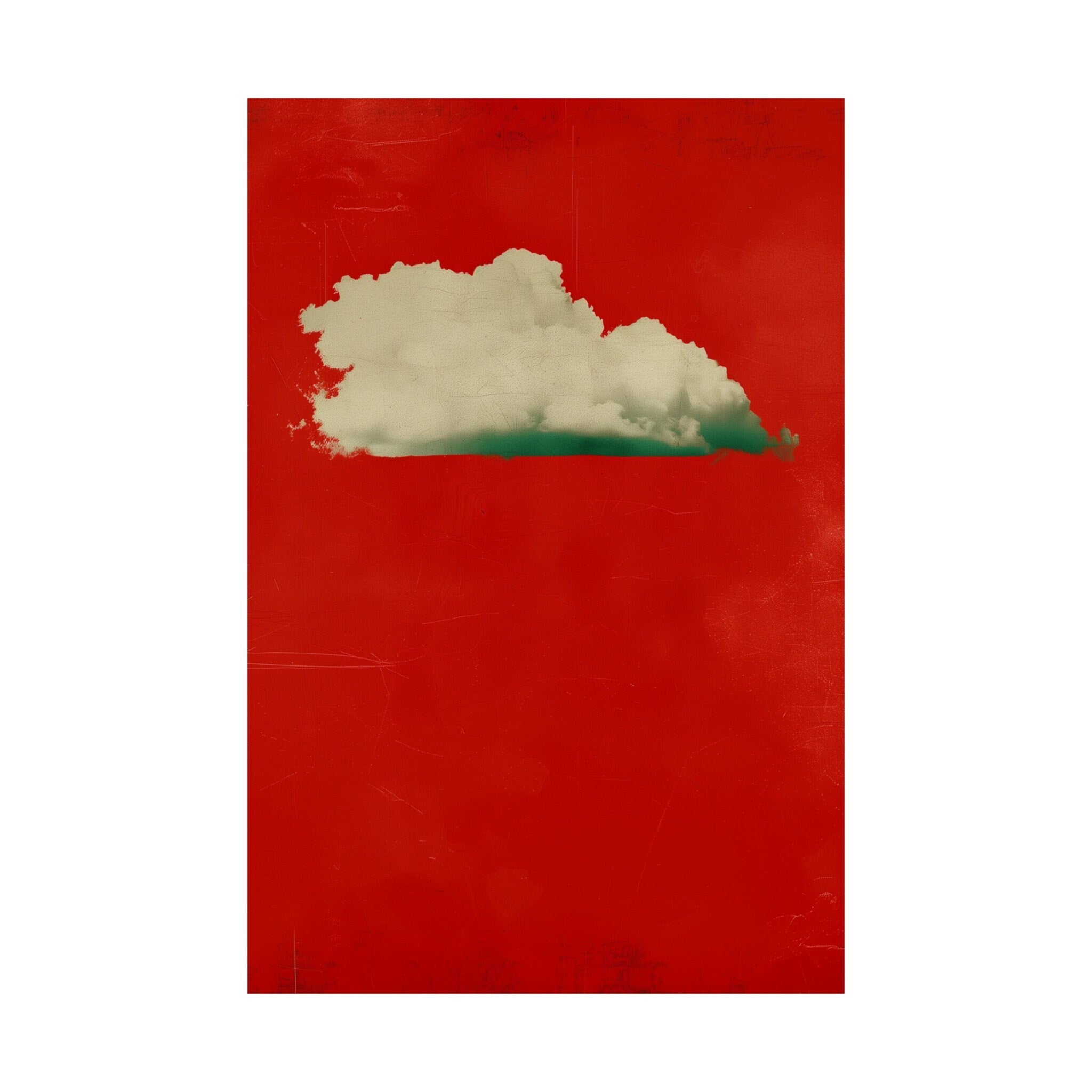 Moody Vintage Wall Decor – Red Sky Art With Lonely Cloud | Dramatic Emotional Print