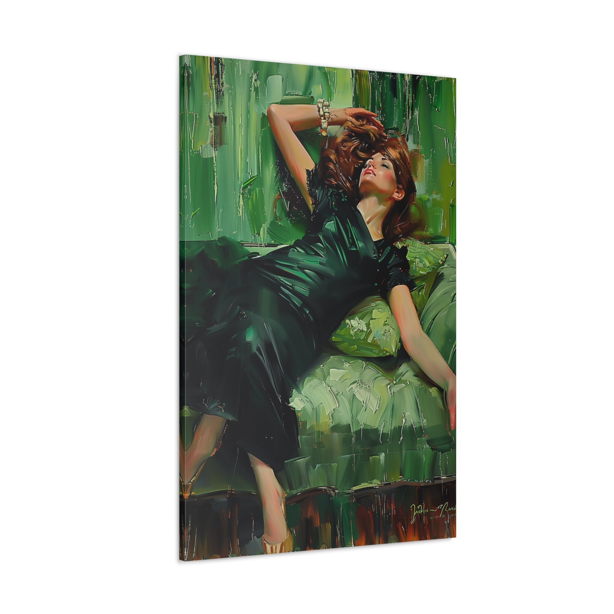 The Absinthe Drinker: Decadent Young Woman in Green | Vibrant & Sophisticated Wall Art