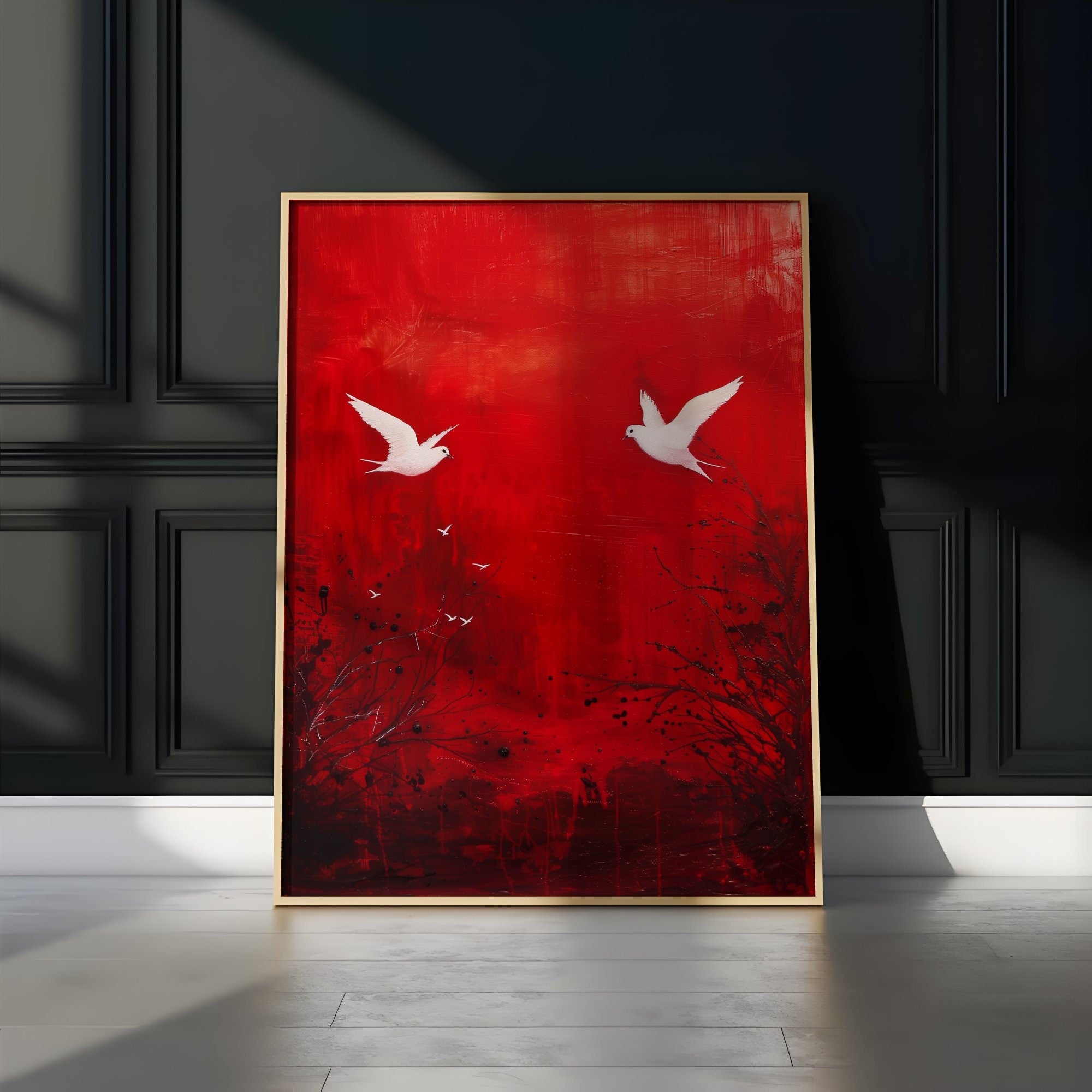 Pure Red Surrealist Crimson Sky Interactive Wall Art