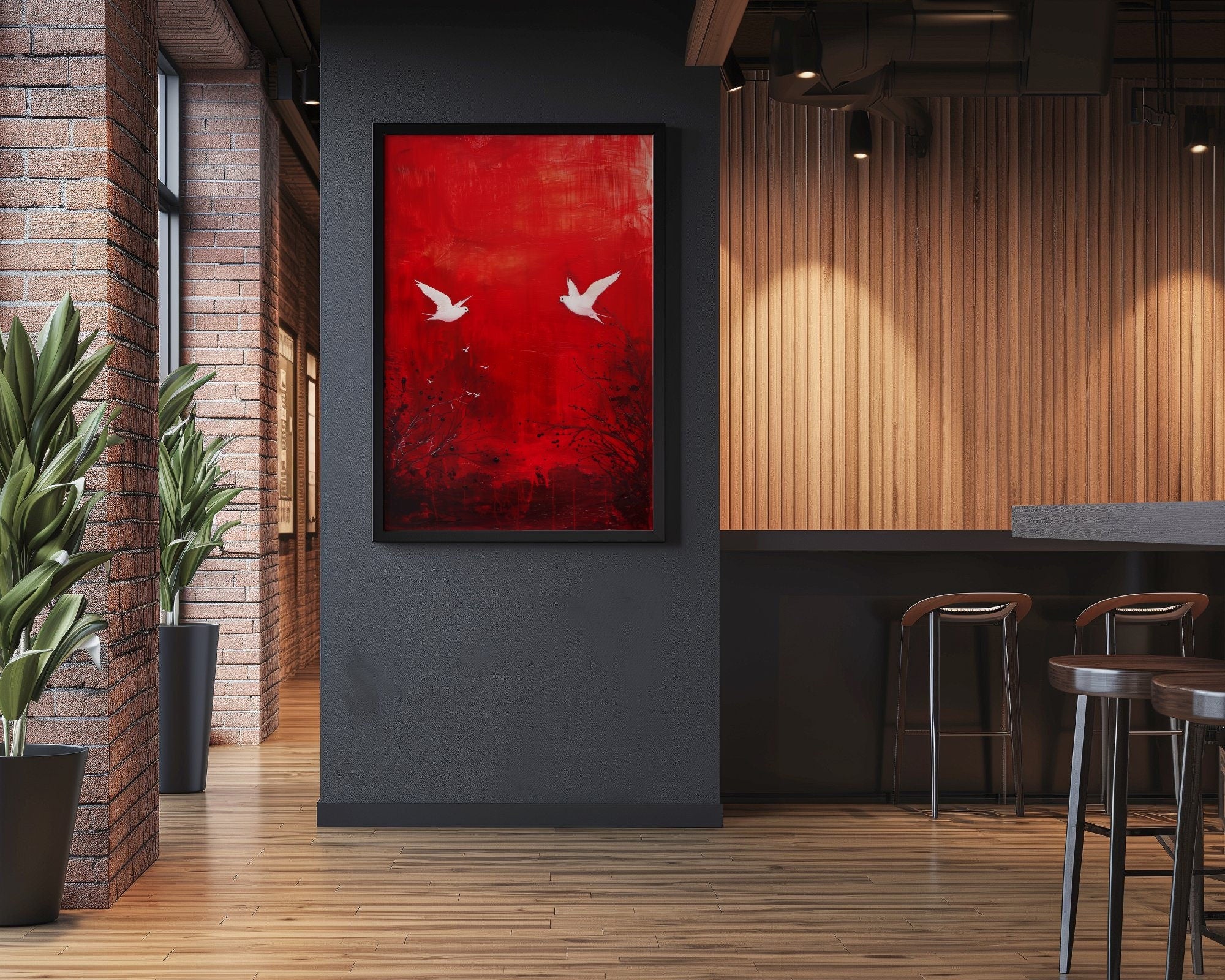 Pure Red Surrealist Crimson Sky Interactive Wall Art