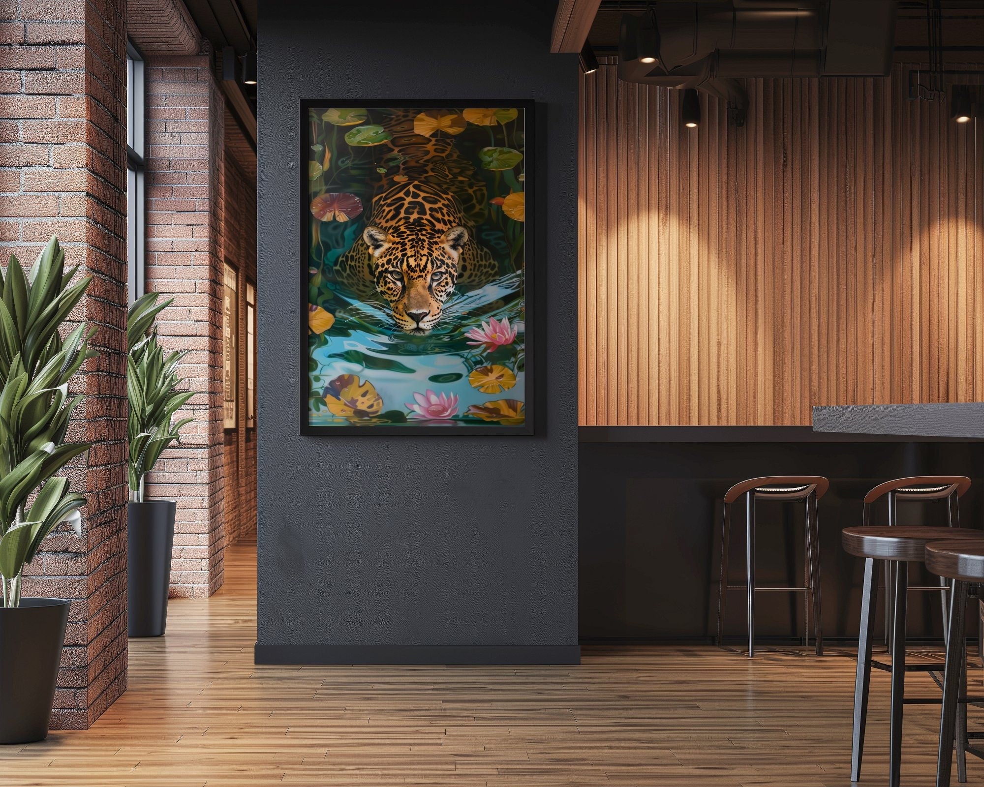 Leopard in Water Maximalist Jaguar Interactive Wall Art