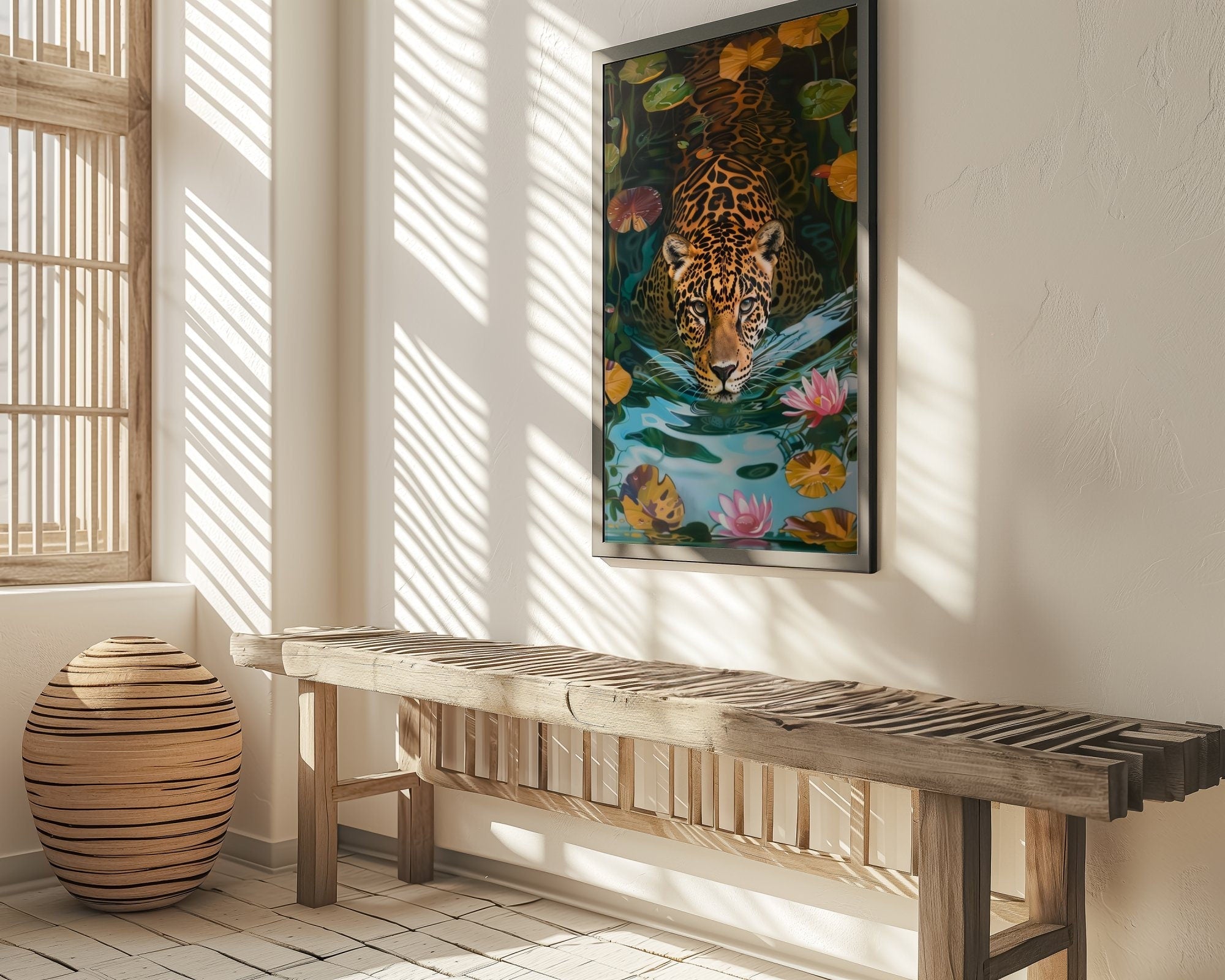 Jungle Pool: Leopard & Jaguar Maximalist Art | Vibrant, Exotic & Trendy Wall Decor