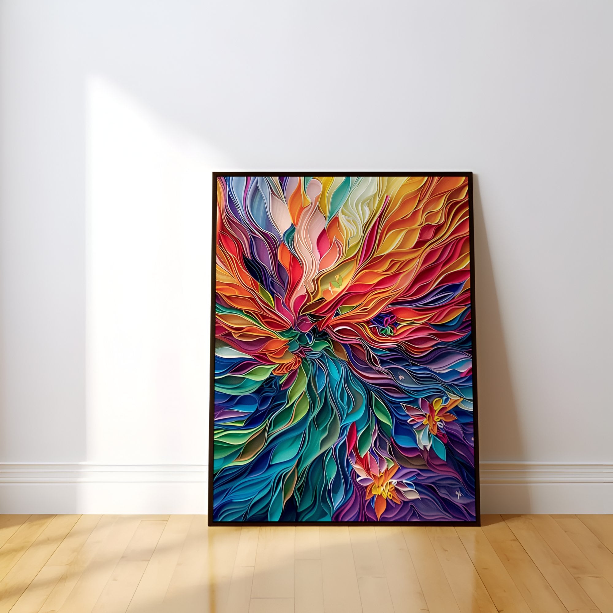 Large Vivid Colorful Glass Art and Paper Quilling in Vibrant Contemporary Style Interactive Wall Art