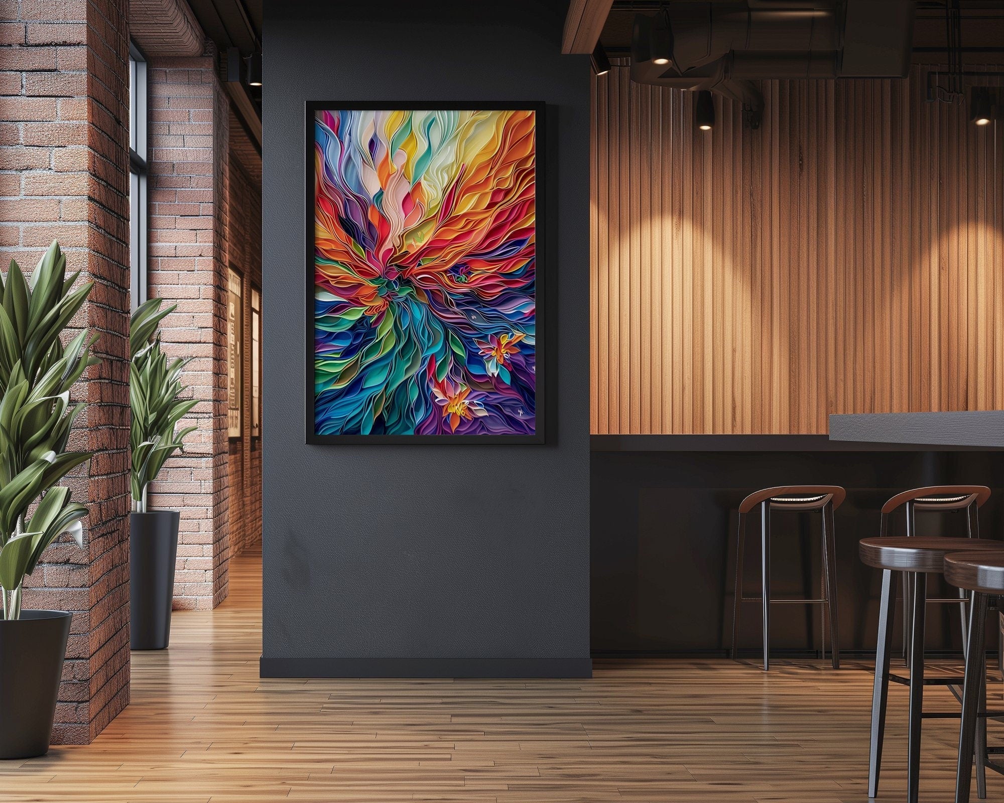 Large Vivid Colorful Glass Art and Paper Quilling in Vibrant Contemporary Style Interactive Wall Art