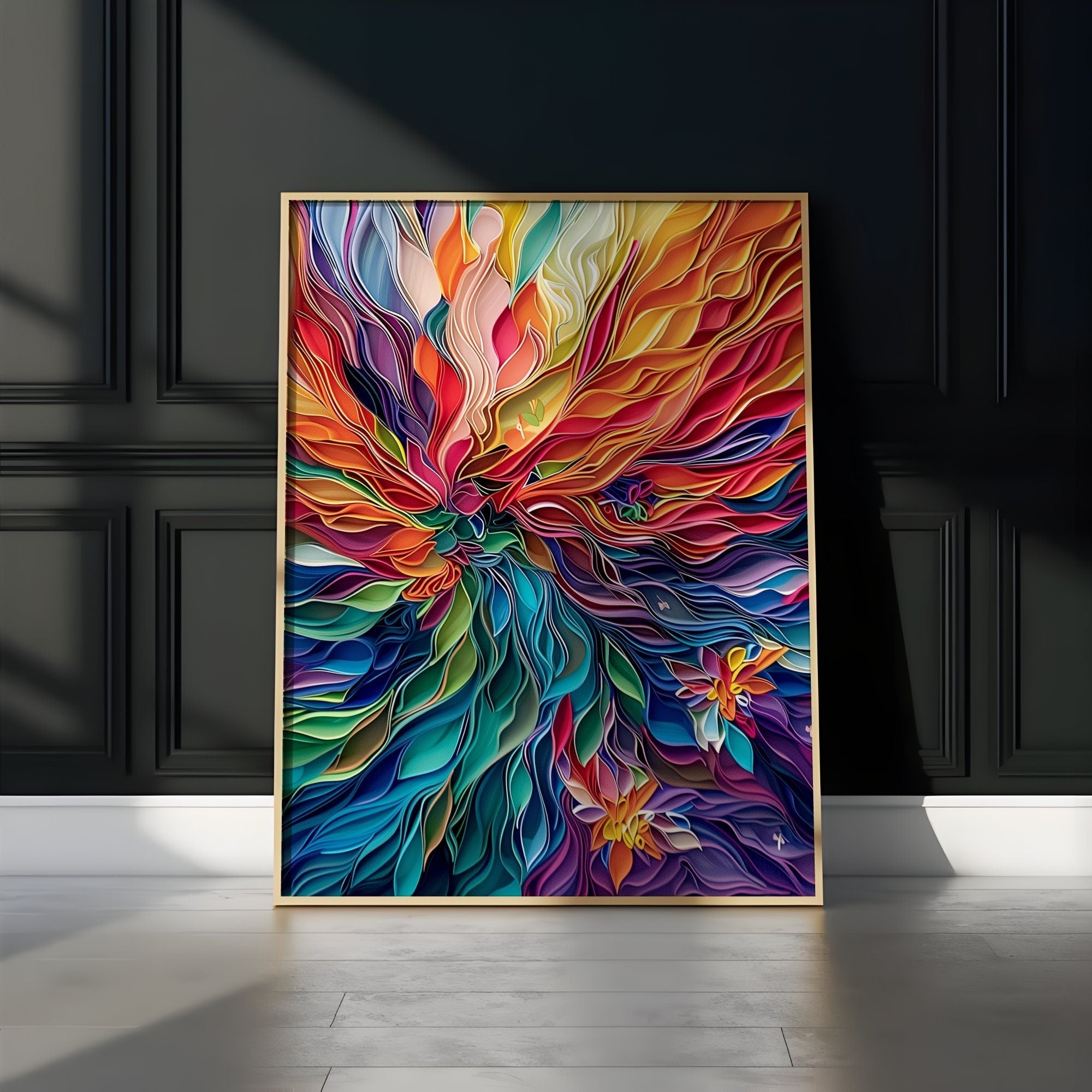 Large Vivid Colorful Glass Art and Paper Quilling in Vibrant Contemporary Style Interactive Wall Art
