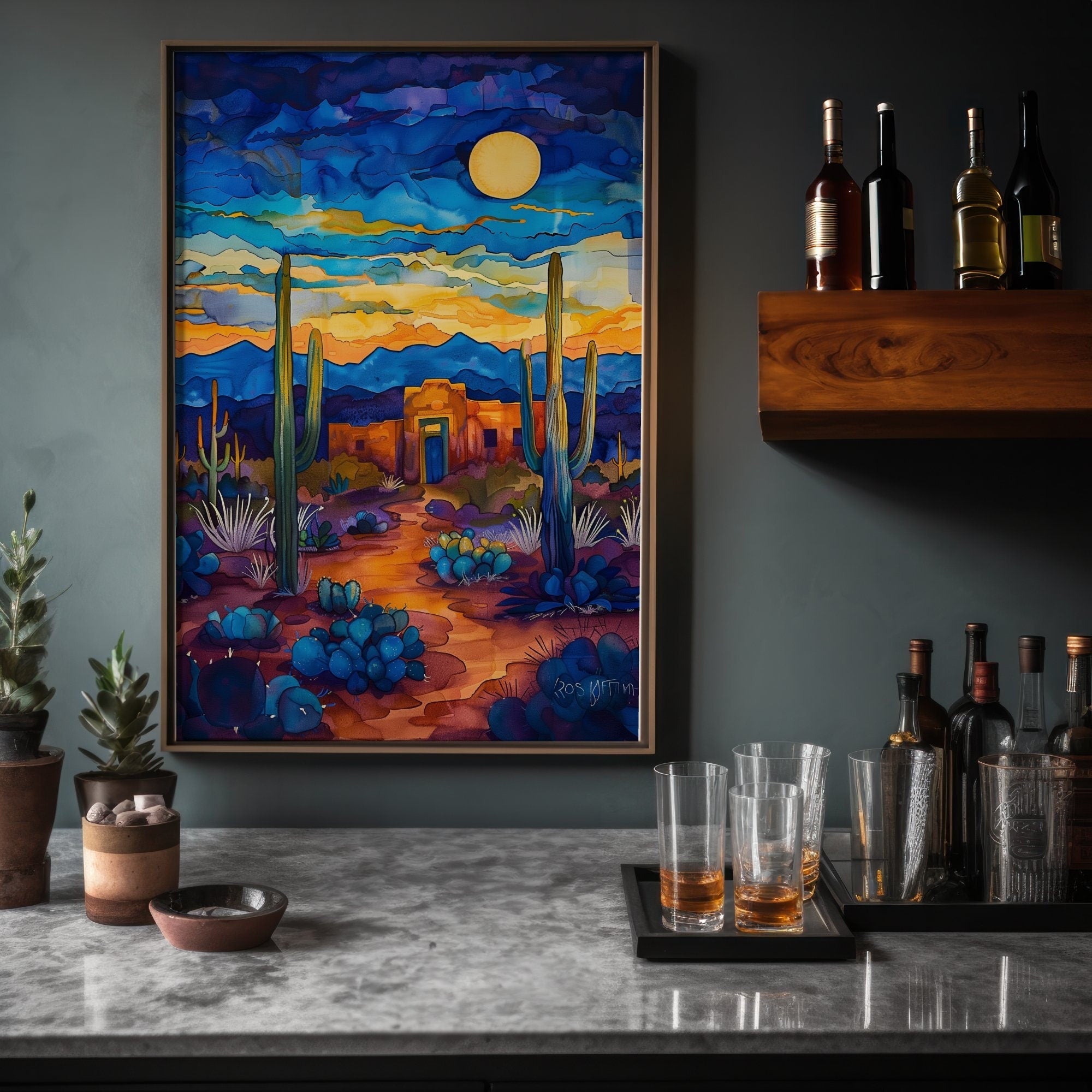 The Desert Soul: Southwest Cactus & Desert Landscape | Serene Blue & Earthy Watercolor Art