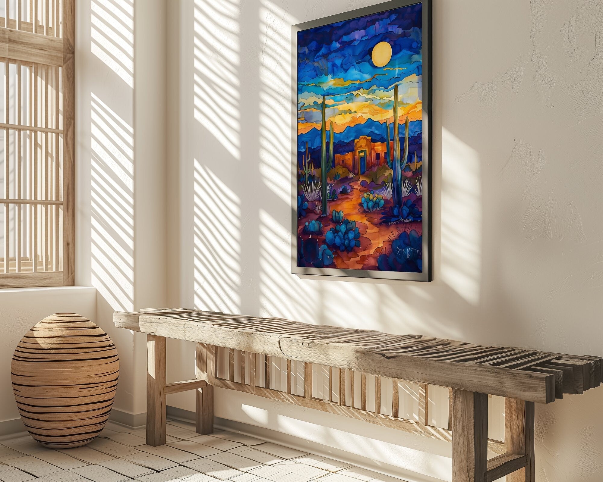 The Desert Soul: Southwest Cactus & Desert Landscape | Serene Blue & Earthy Watercolor Art