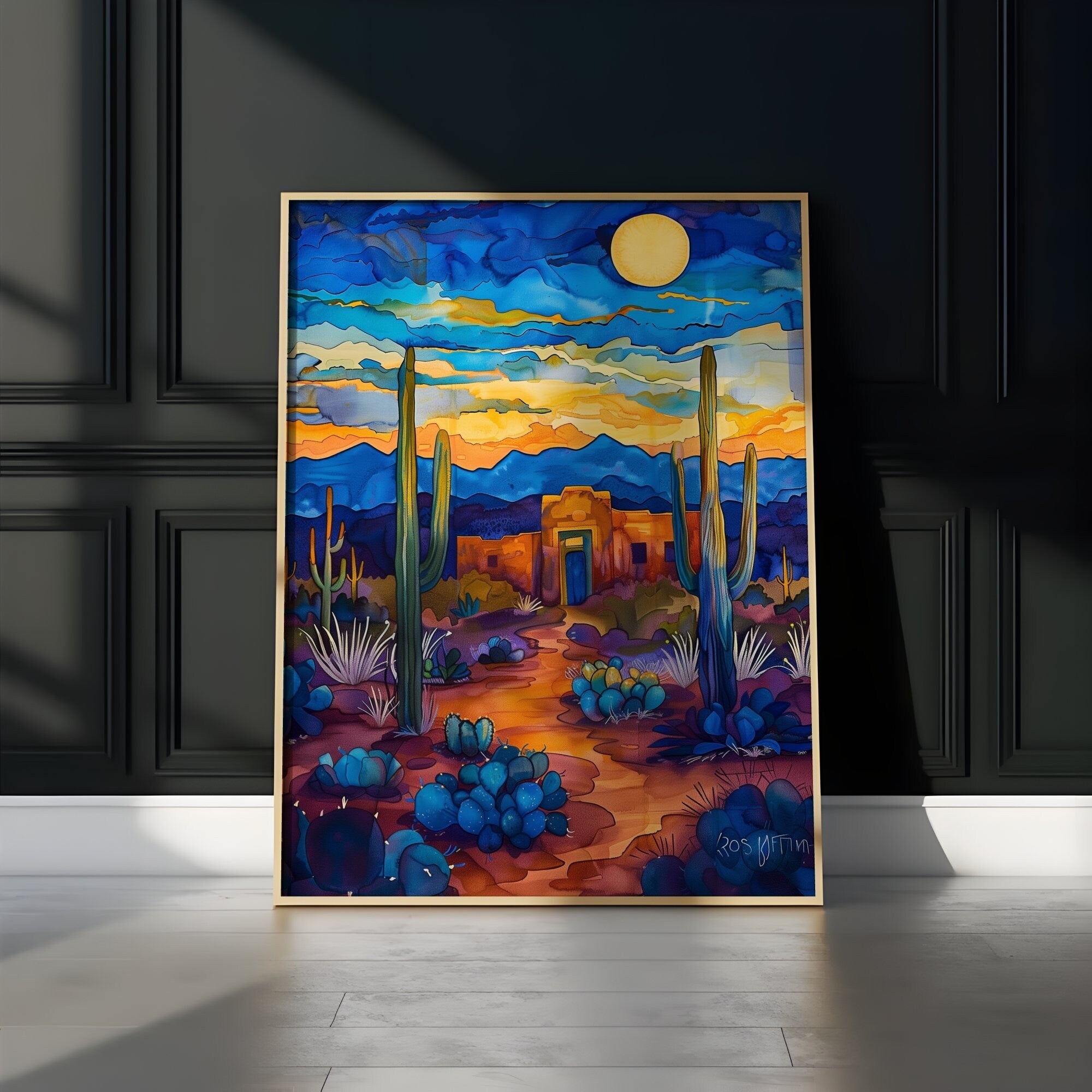 The Desert Soul: Southwest Cactus & Desert Landscape | Serene Blue & Earthy Watercolor Art