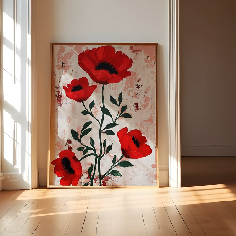 Vintage Minimalist Poppy Art – Modern Botanical Wall Decor | Serene Floral Print