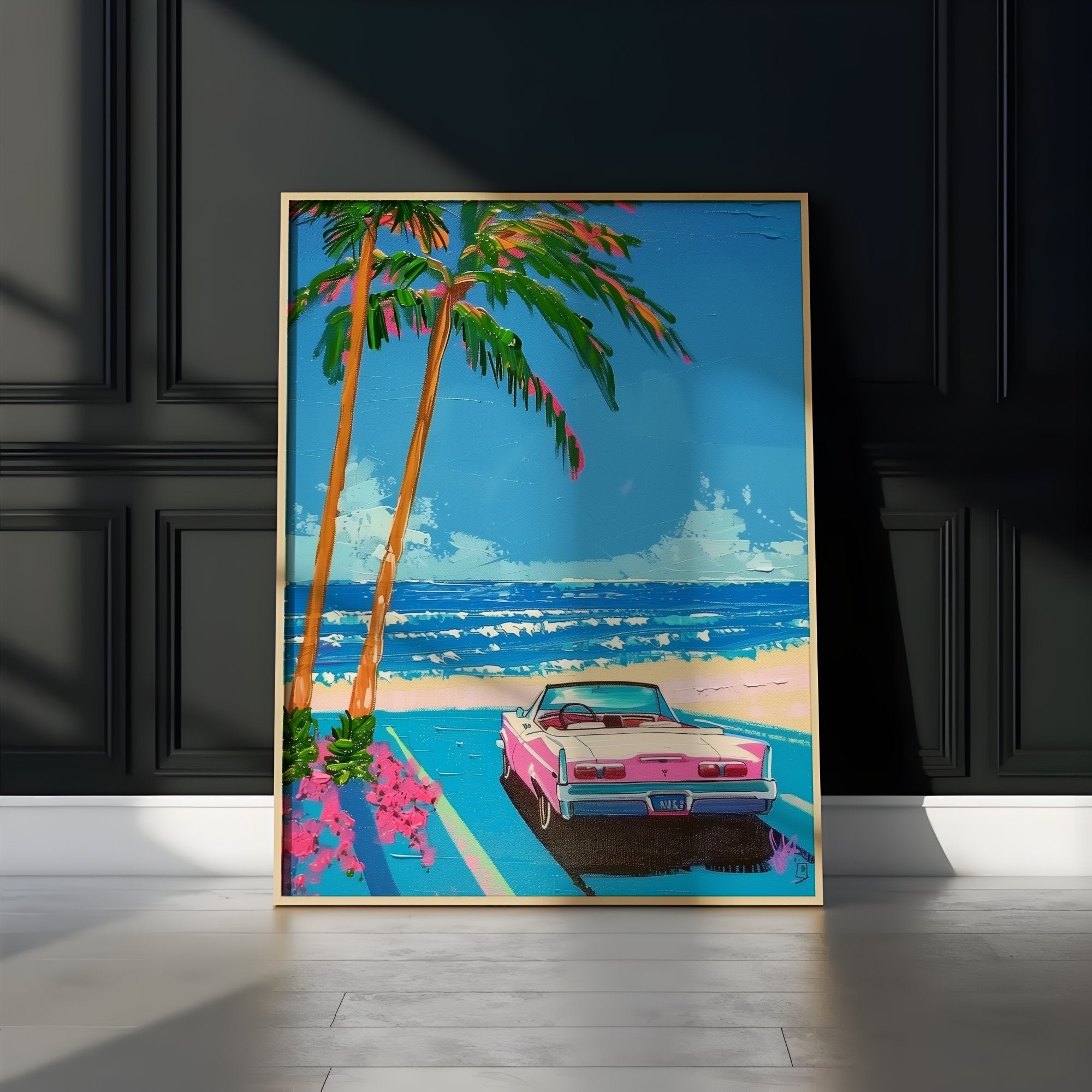 Car by Beach Vibrant Summer Vibes Art with Cute Trendy Style Interactive Wall Art