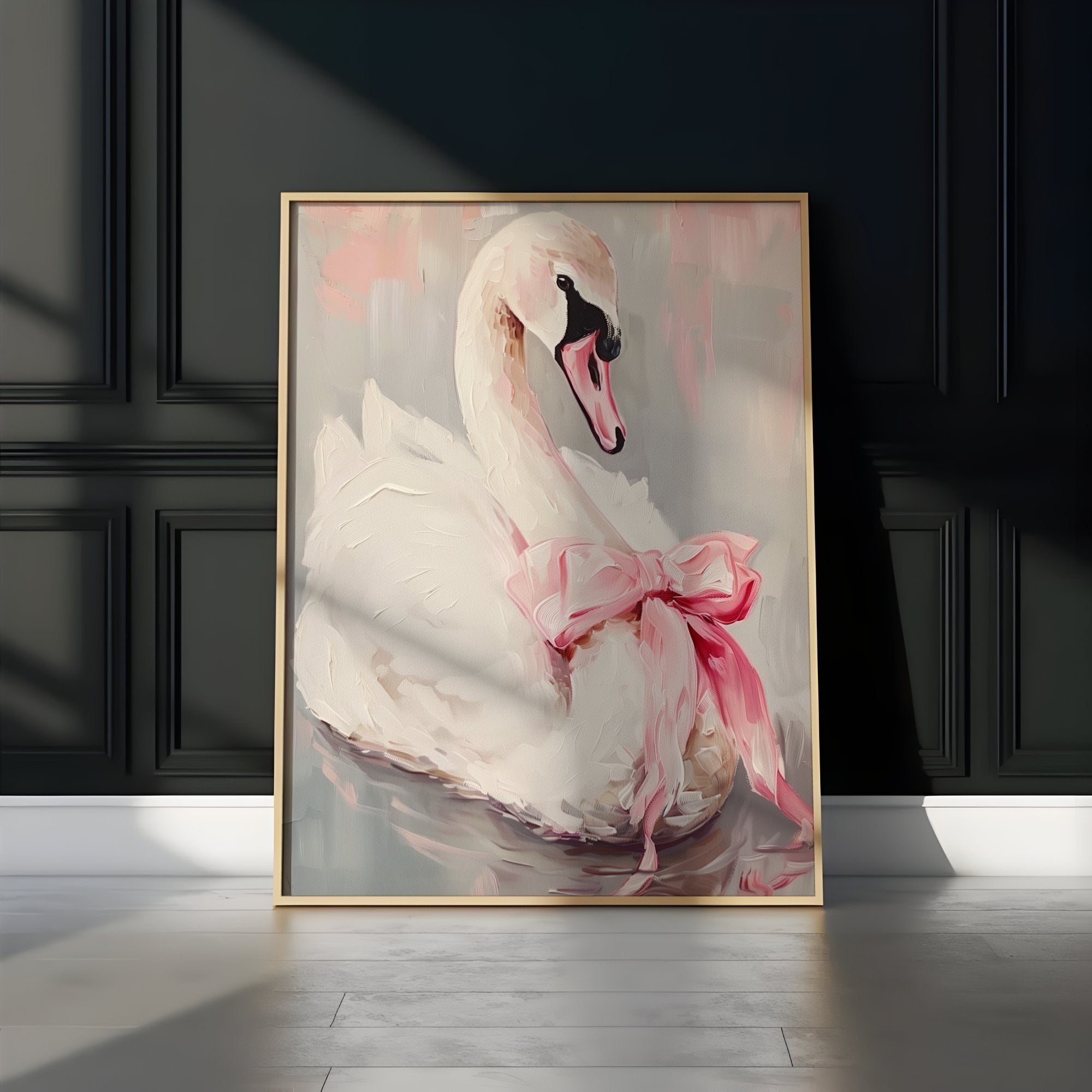 Swan with Pink Bow Dreamy Balletcore Interactive Wall Art