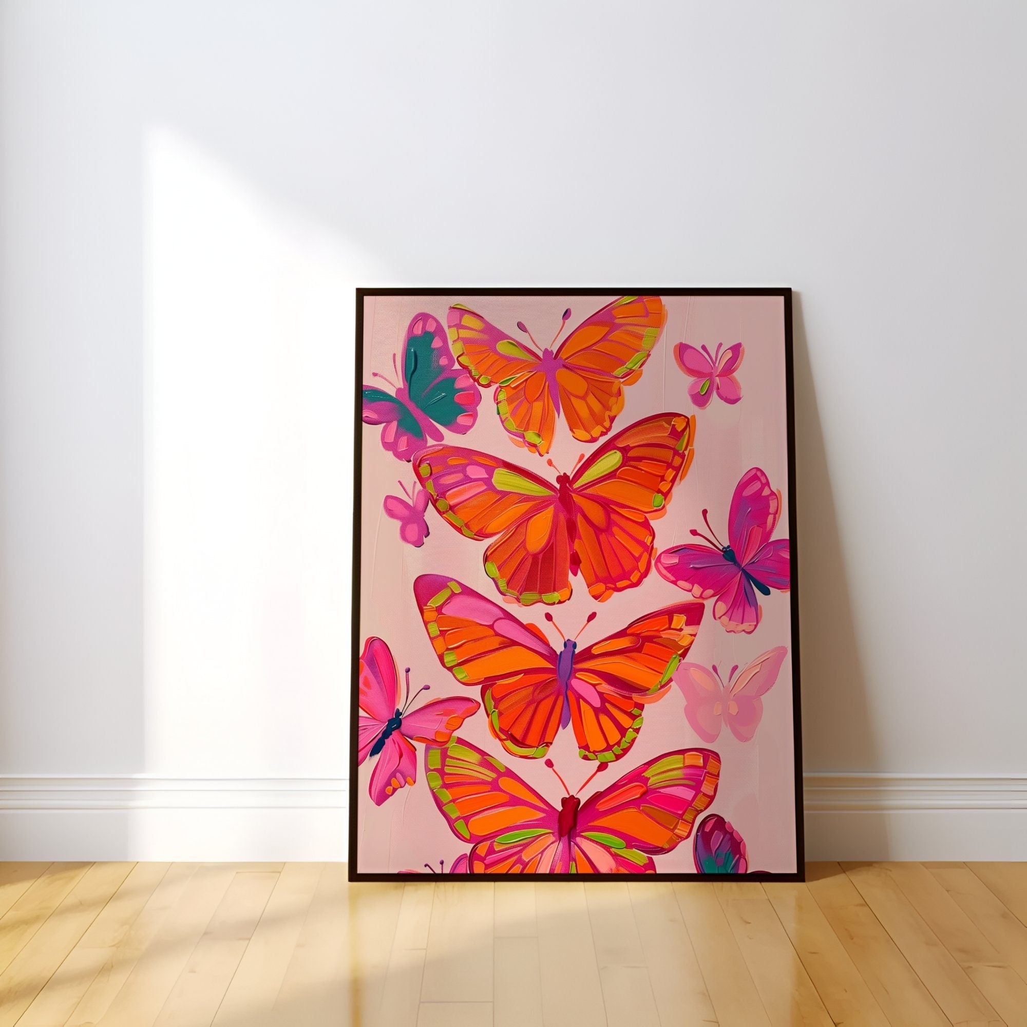 The Social Butterfly: Pink & Orange Maximalist Art | Preppy, Funky & Vibrant Wall Decor