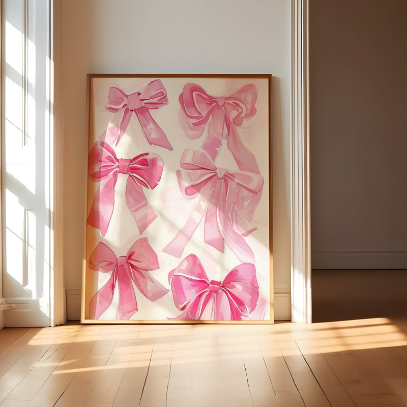 Pink Bows Wall Art – Watercolor Bow Print | Chic Girly Wall Decor