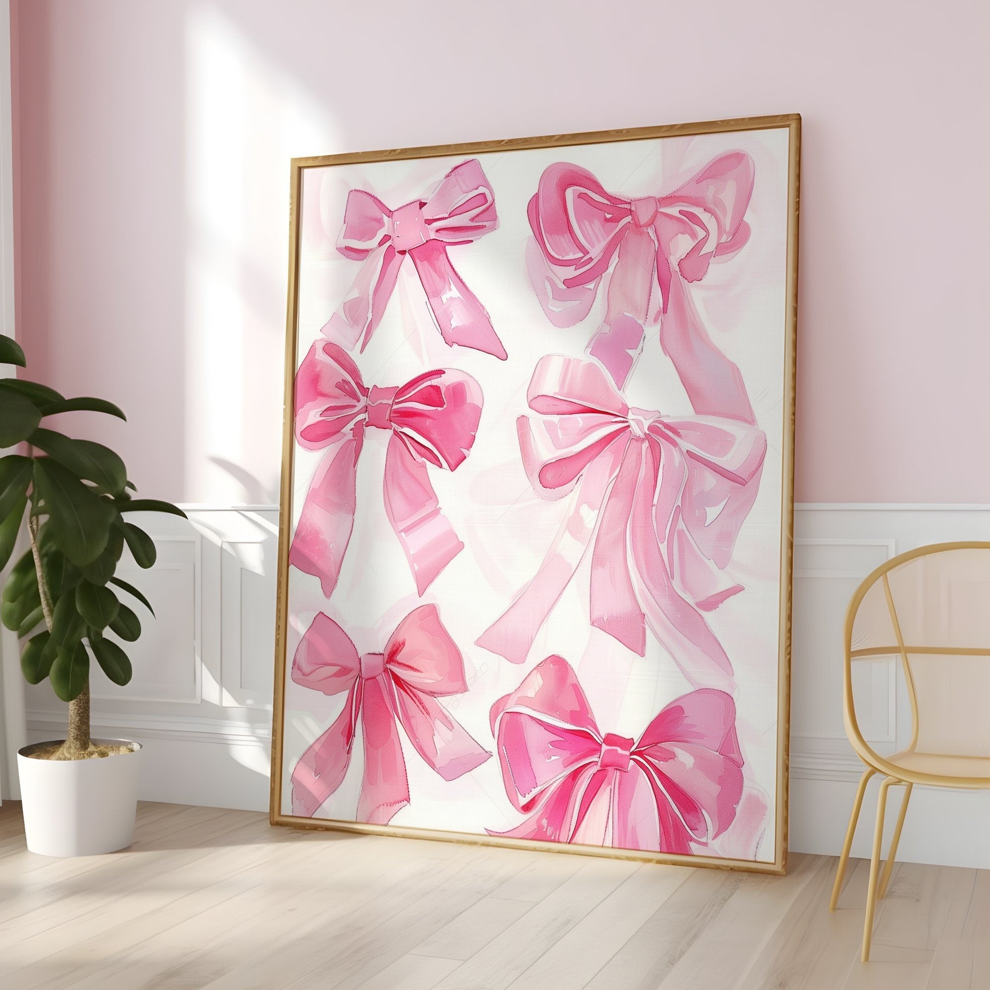 The Coquette: Trendy Pink Bows Watercolor Art | Chic Preppy & Girly Wall Decor