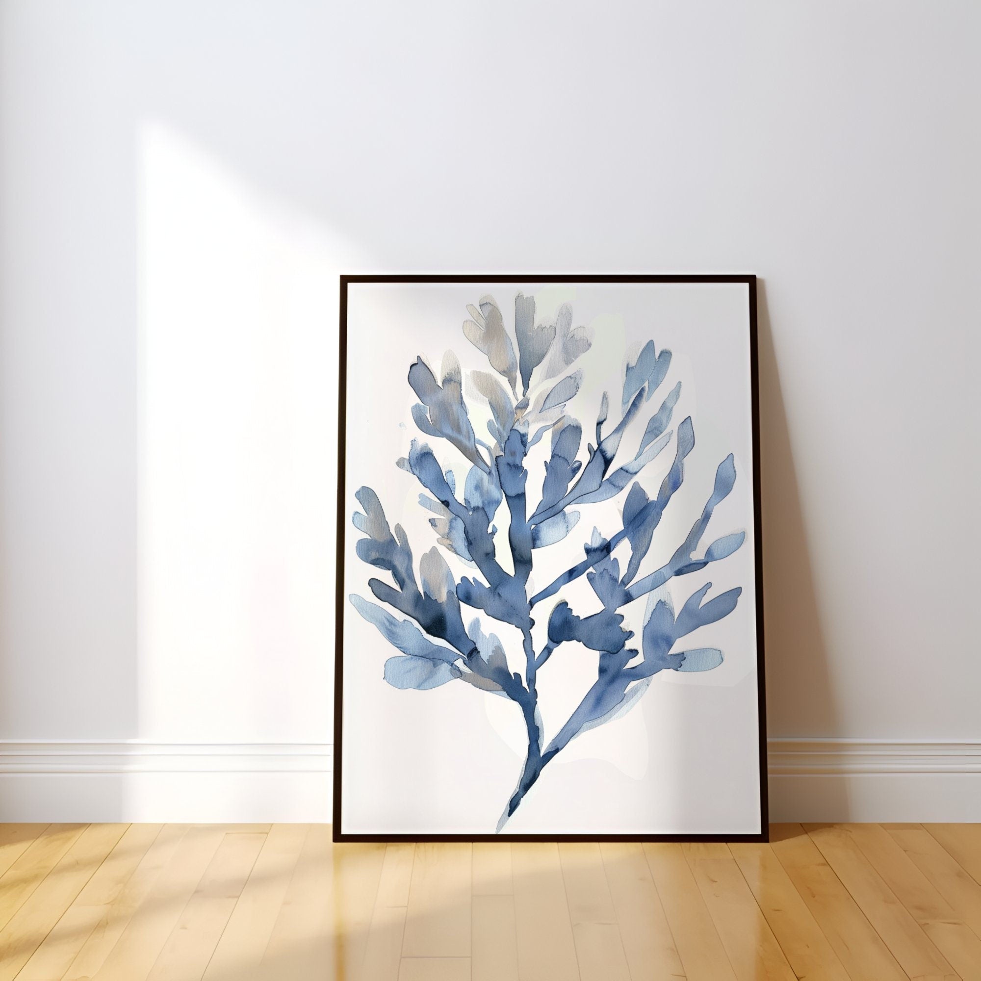 Light Blue Seaweed Watercolor Minimalist Coastal Interactive Wall Art