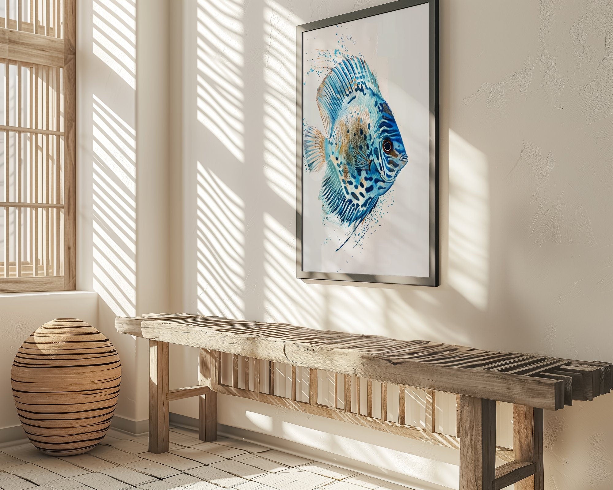 Abstract Discus Fish Modern Coastal Art for Beach House Interactive Wall Art