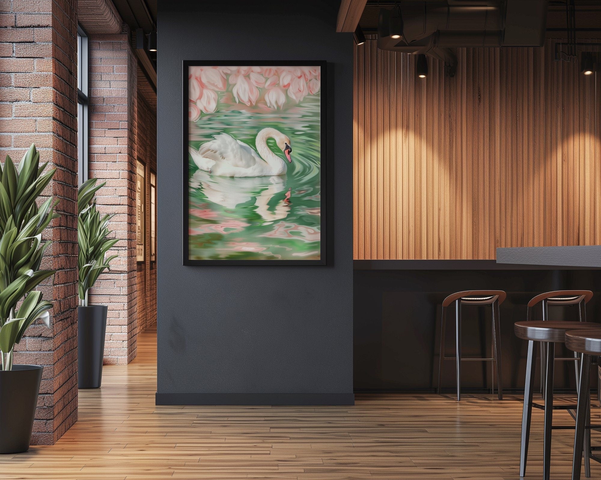 The Unfolding: Raw & Serene Swan Art in Pink & Green | Modern, Unrefined Wall Decor
