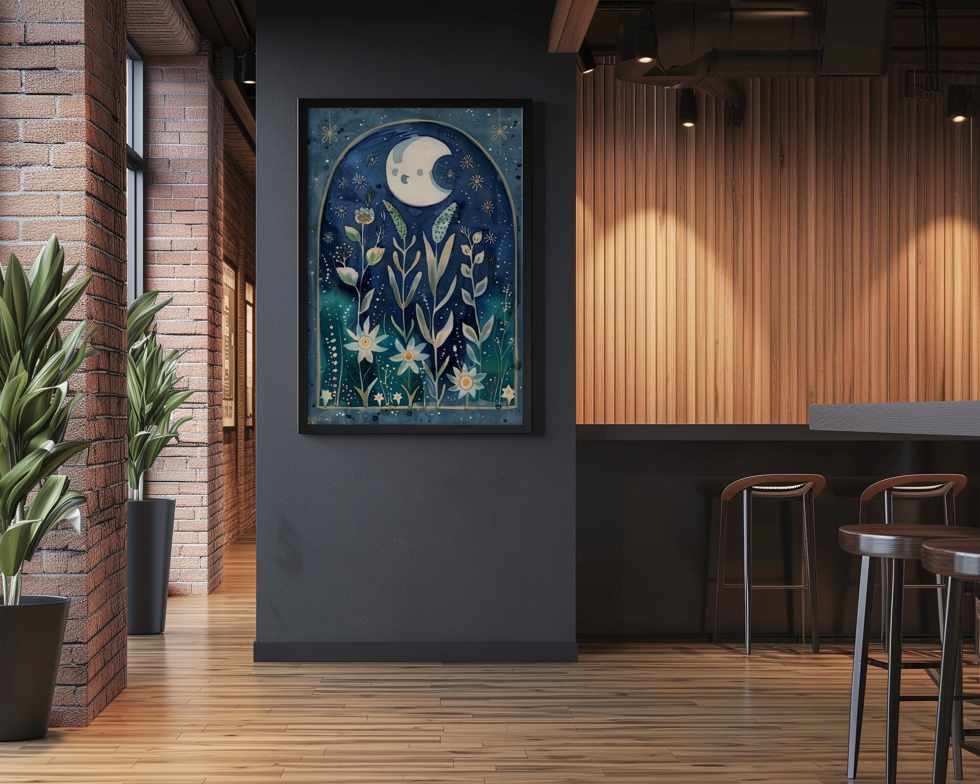 The Celestial Garden: Moon Phase & Floral Star Art | Boho, Spiritual & Vintage Wall Decor