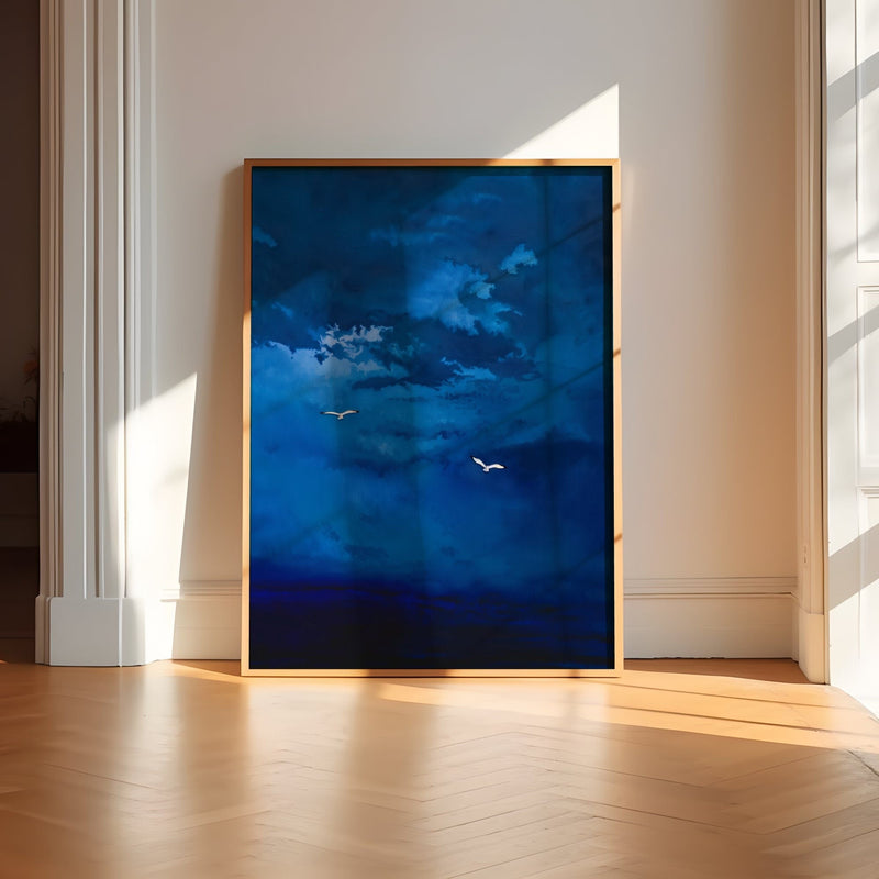 Surrealist Dark Blue Sky - Abstract Wall Decor | Moody Minimalist Artwork