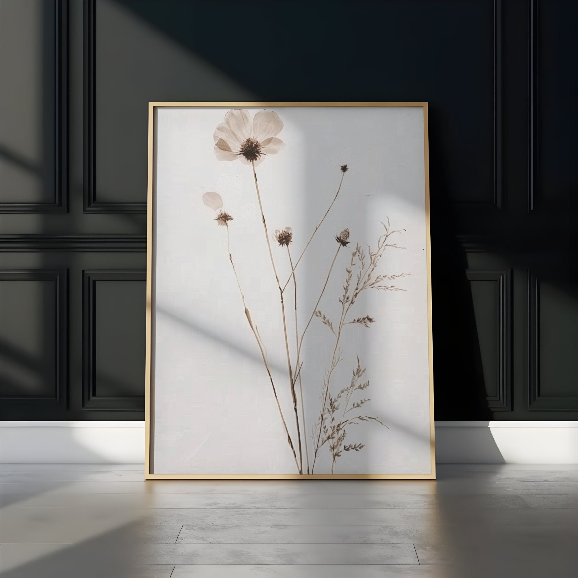 Floral Botanical Minimalist Wildflower Art in Neutral Tones Interactive Wall Art