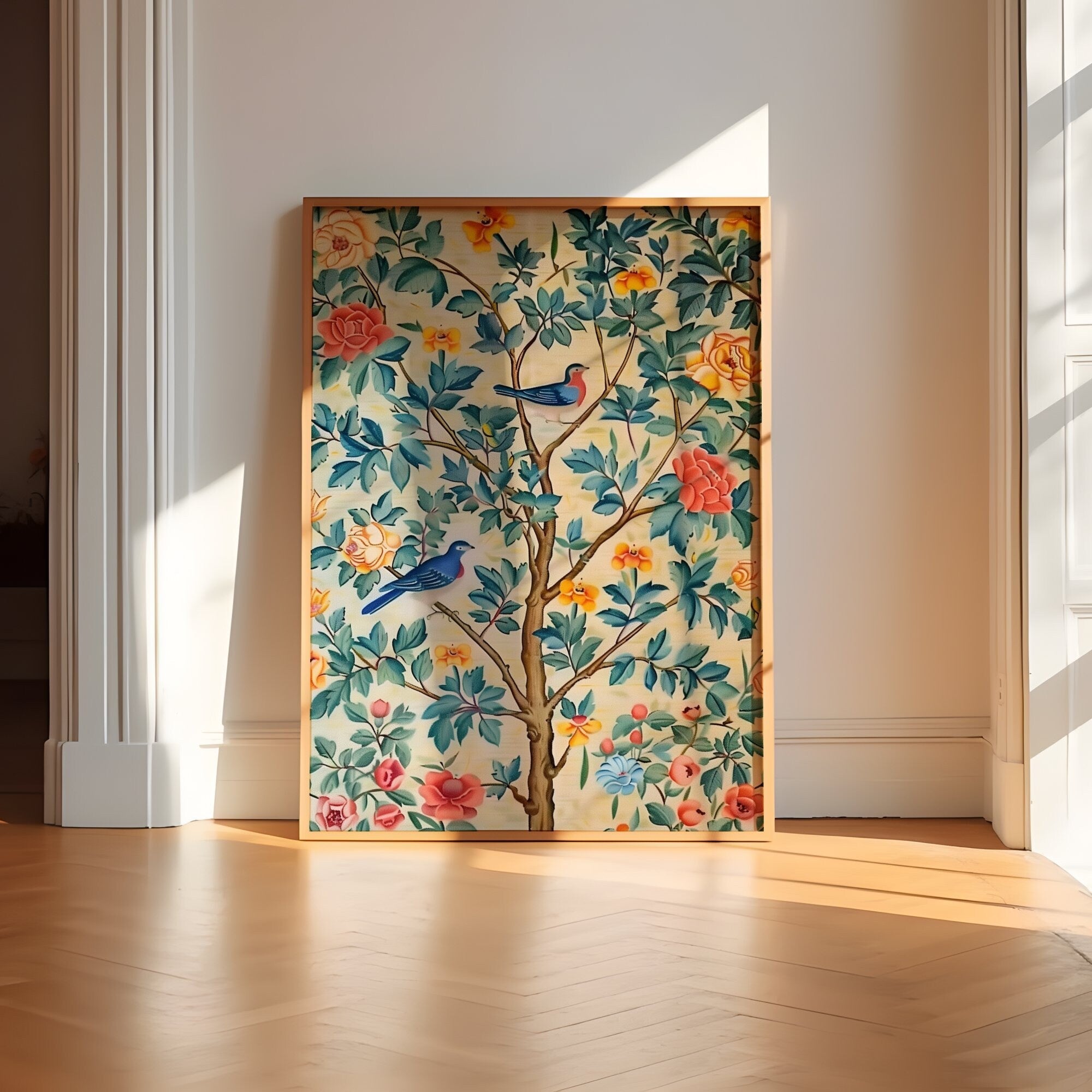 Indian Pichwai Art - Traditional Floral Wall Decor | Vibrant Cultural Tapestry Print