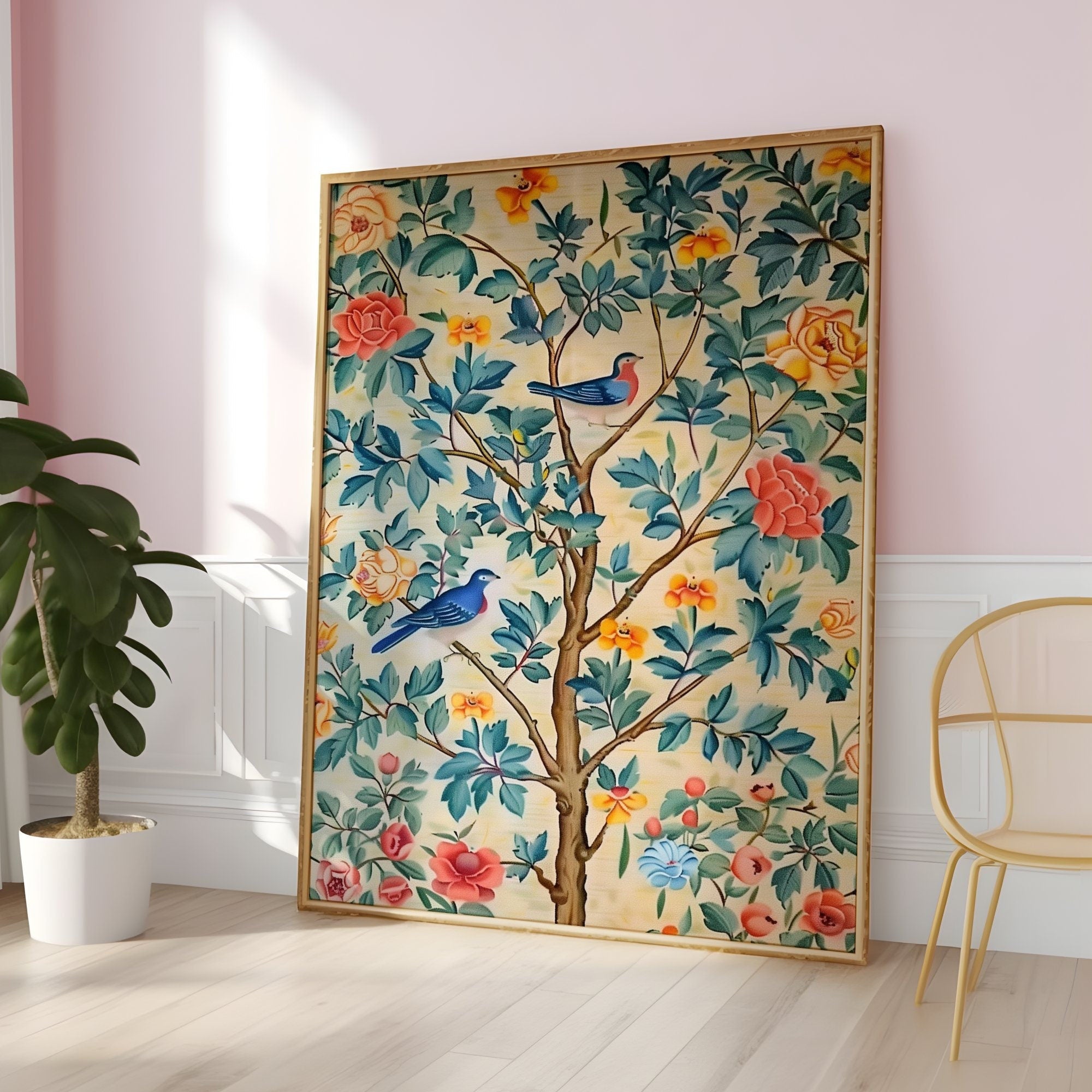 Indian Pichwai Art - Traditional Floral Wall Decor | Vibrant Cultural Tapestry Print