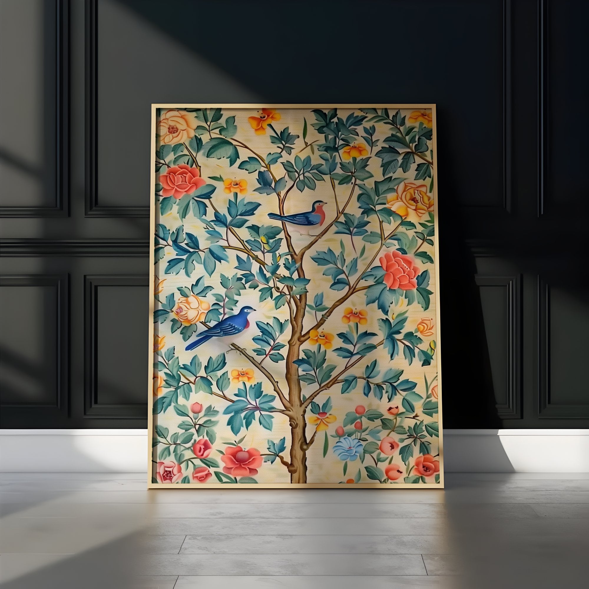 Indian Pichwai Art - Traditional Floral Wall Decor | Vibrant Cultural Tapestry Print