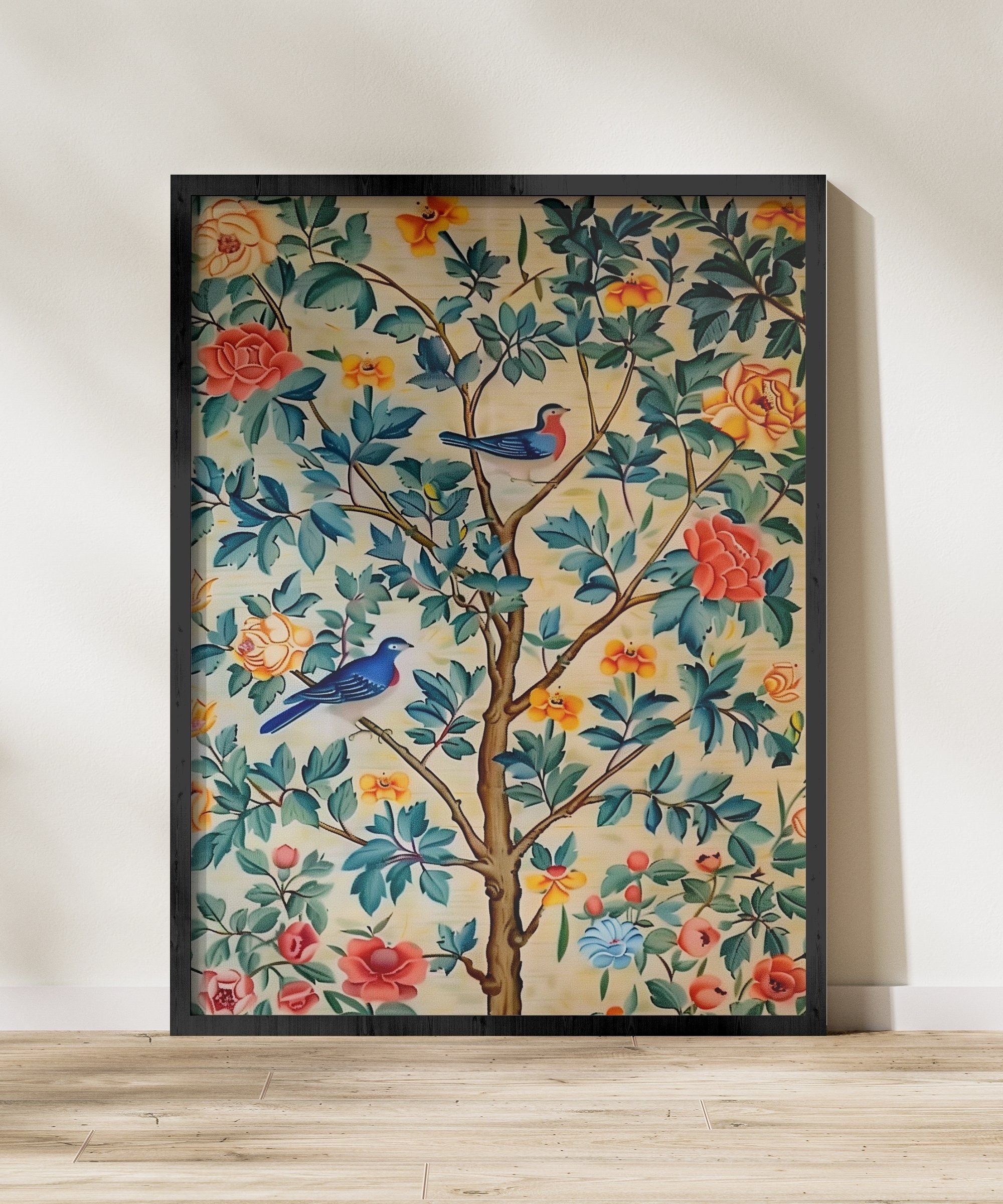Indian Pichwai Art - Traditional Floral Wall Decor | Vibrant Cultural Tapestry Print