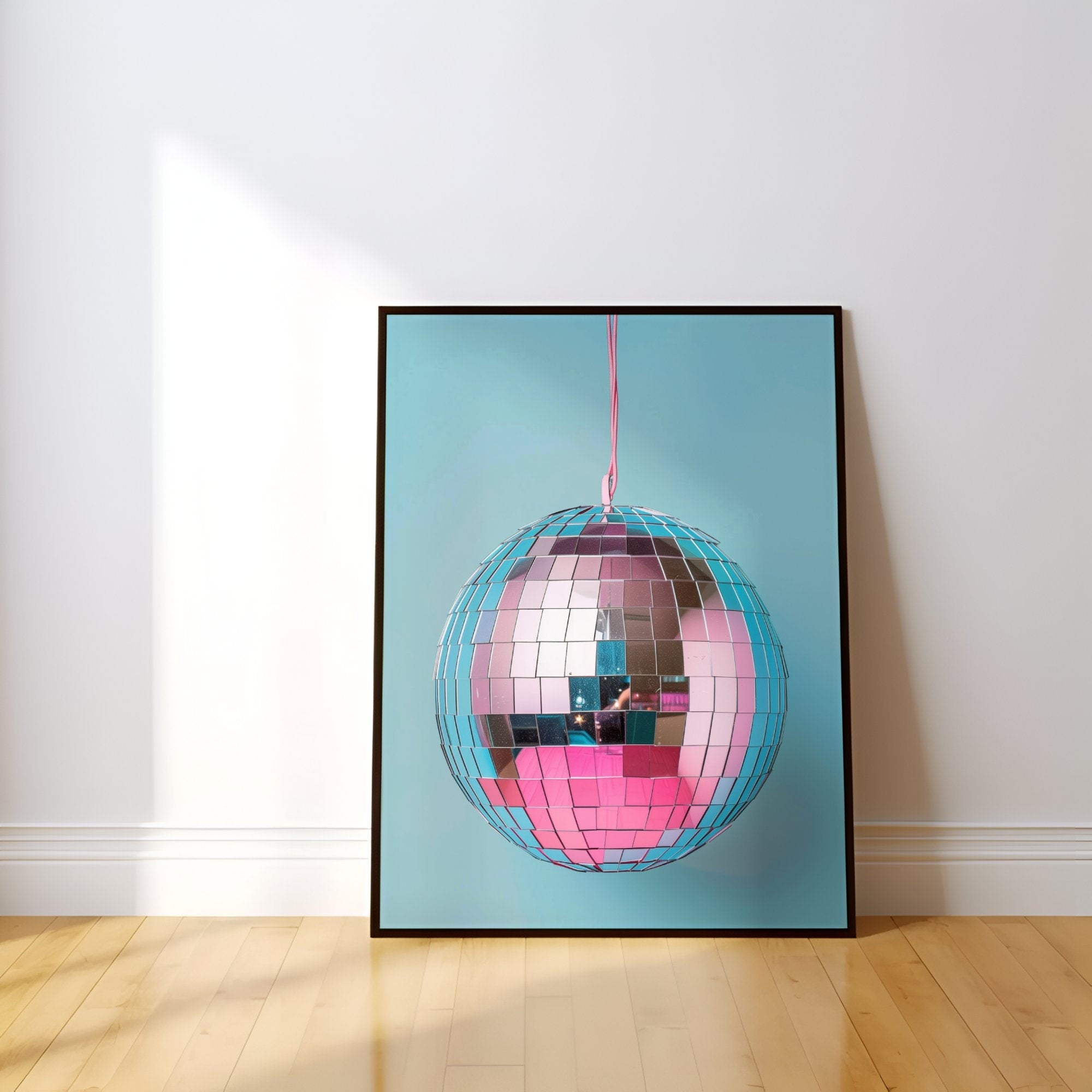 Disco Ball Art Retro Preppy Aesthetic in Trendy Pink Pastel Colors Interactive Wall Art