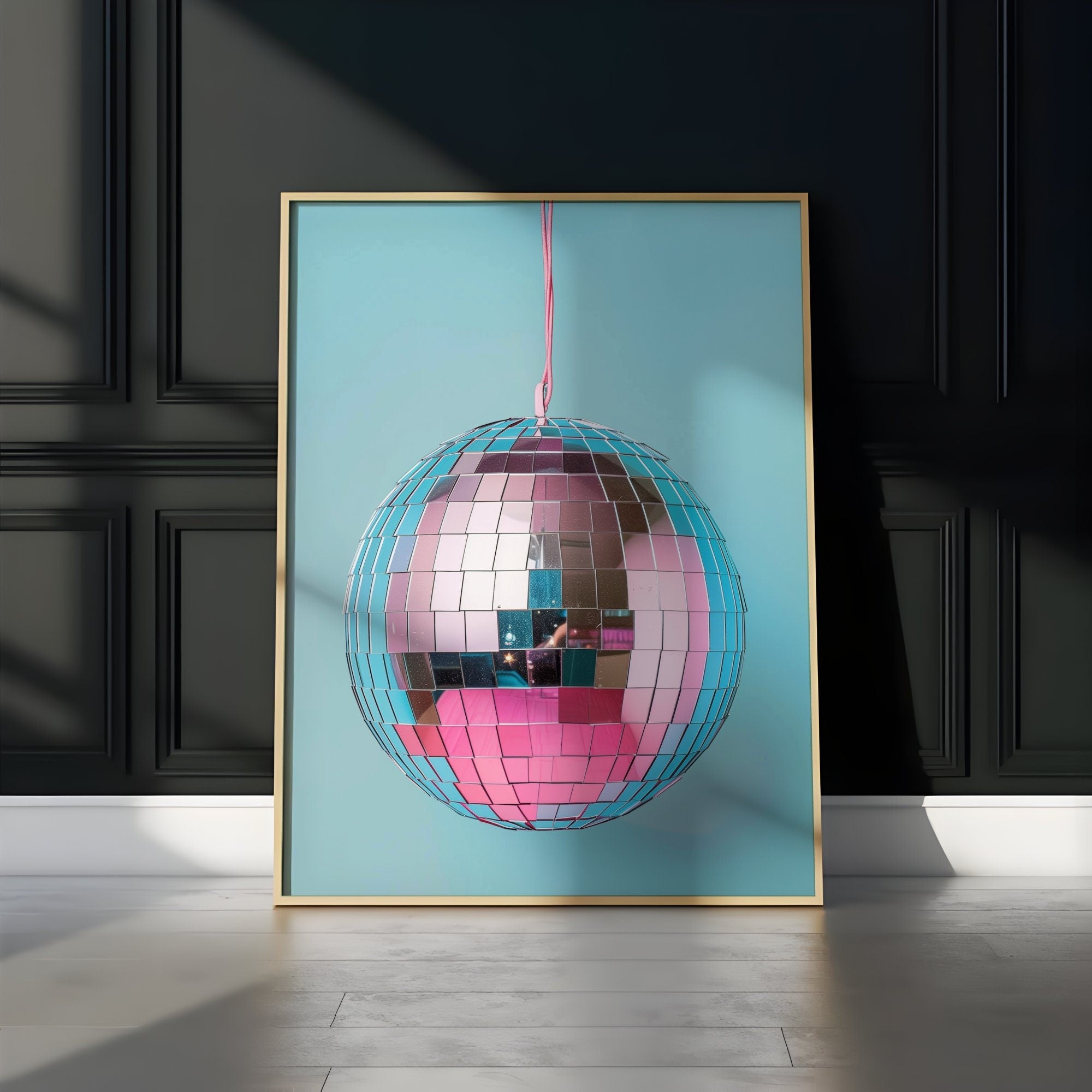 Disco Ball Art Retro Preppy Aesthetic in Trendy Pink Pastel Colors Interactive Wall Art