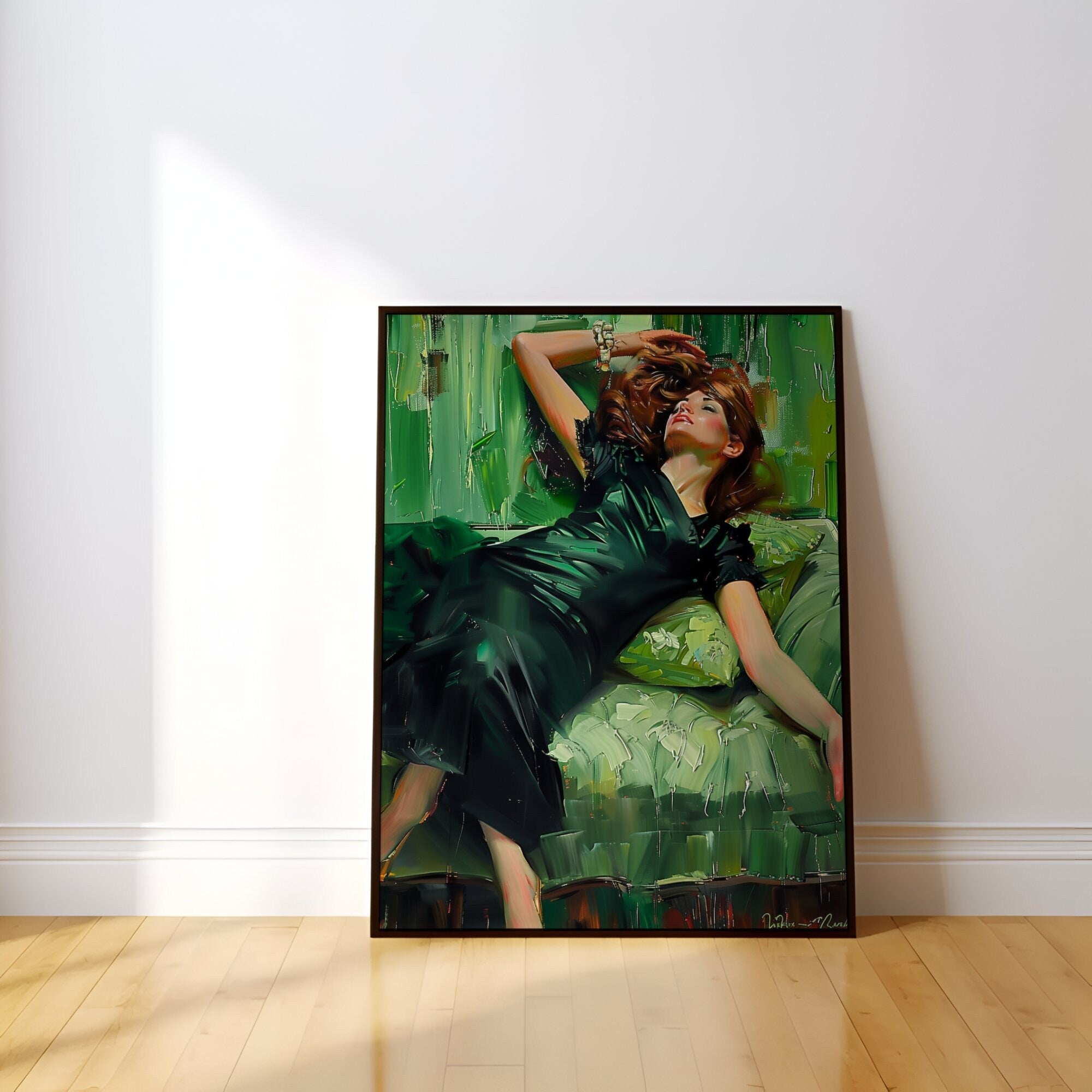 The Absinthe Drinker: Decadent Young Woman in Green | Vibrant & Sophisticated Wall Art