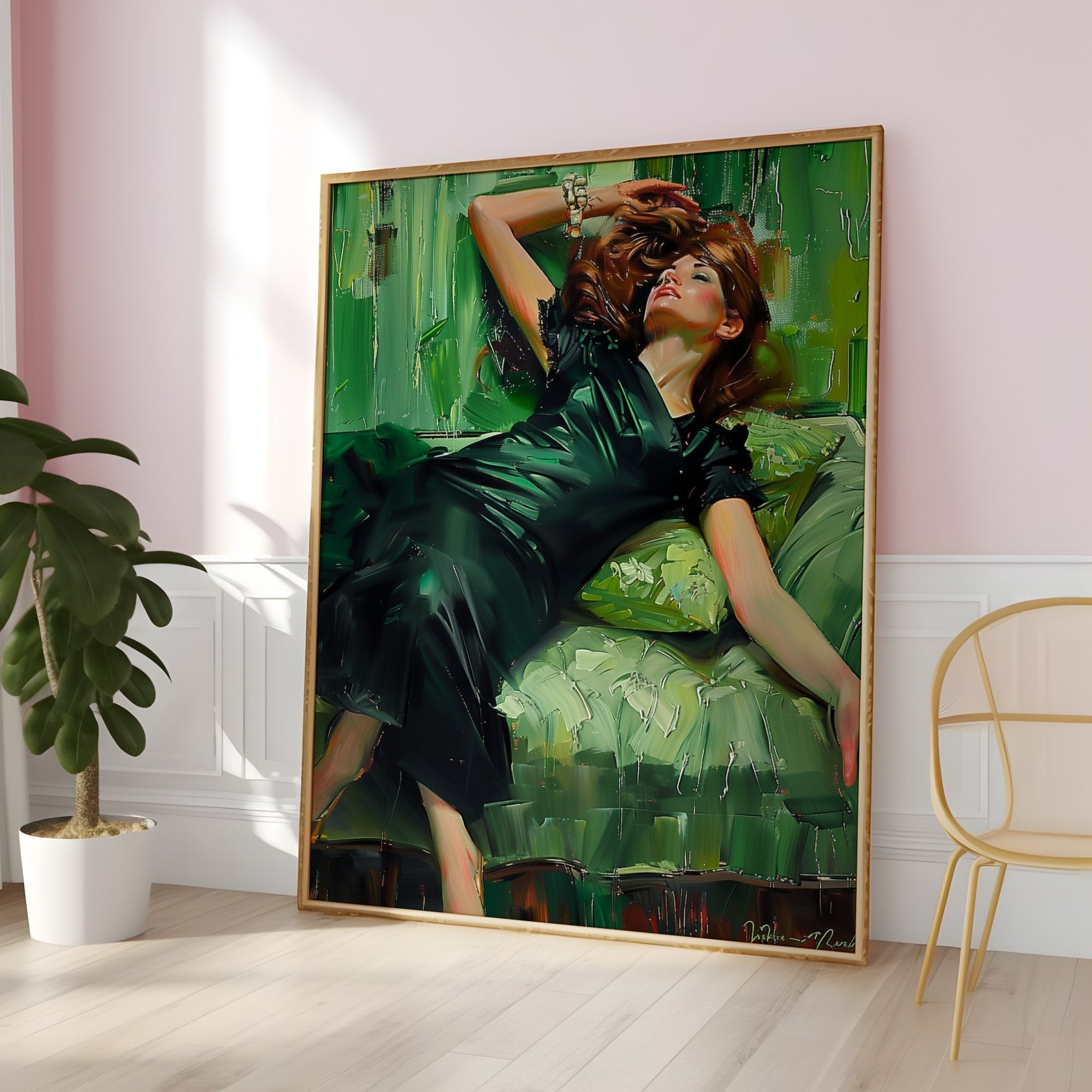The Absinthe Drinker: Decadent Young Woman in Green | Vibrant & Sophisticated Wall Art