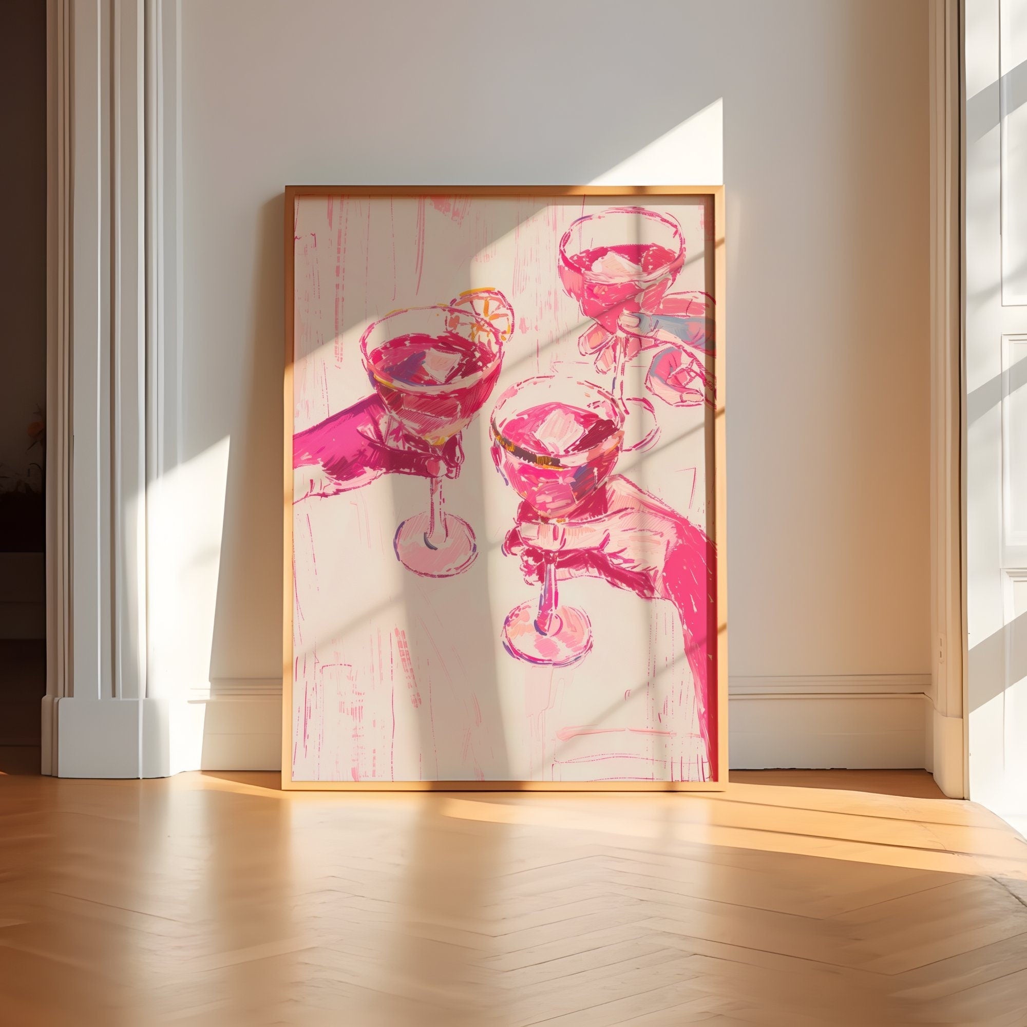 The Pink Toast: Chic & Preppy Cheers Art | Fun & Festive Bar Cart Wall Decor