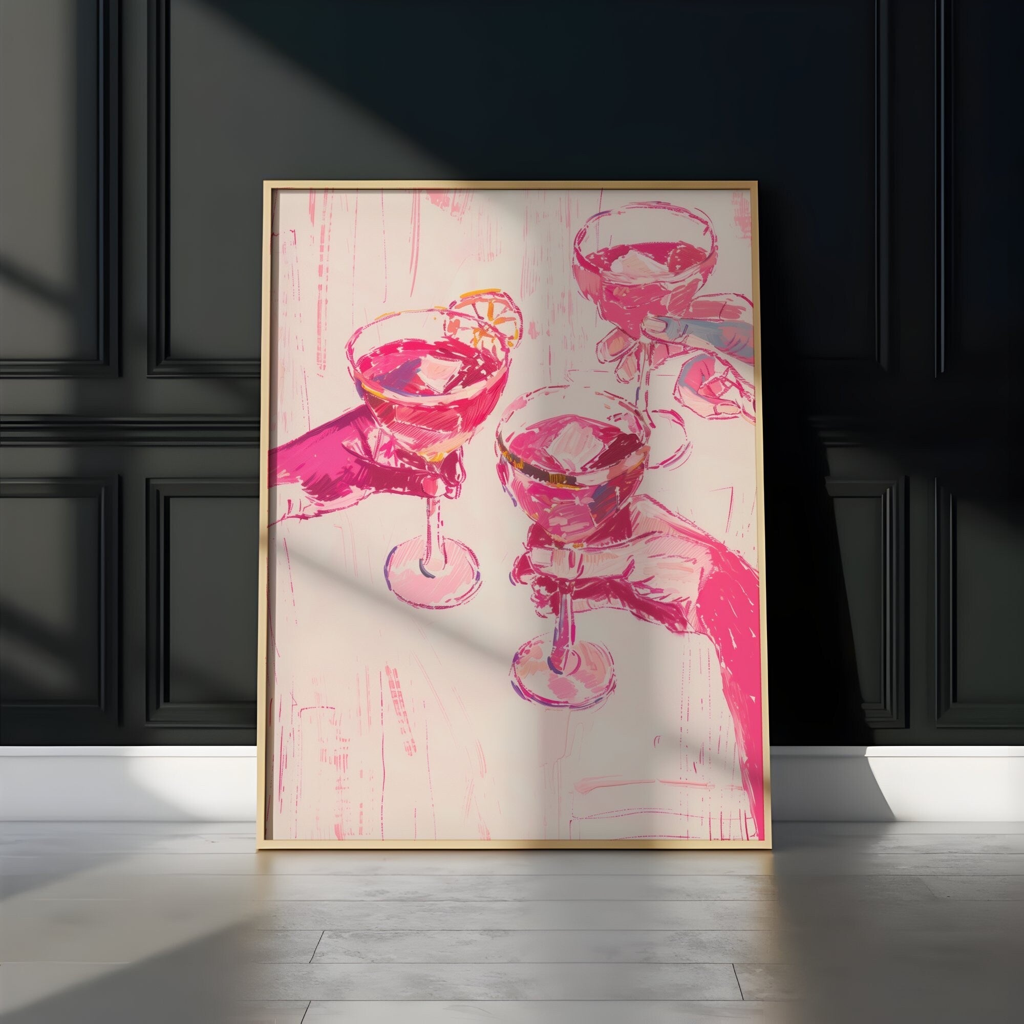 The Pink Toast: Chic & Preppy Cheers Art | Fun & Festive Bar Cart Wall Decor