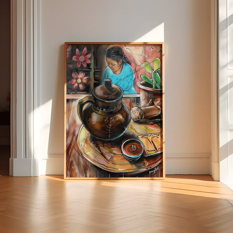 Mexican Coffee Art – Vibrant Cafe de Olla Painting | Warm Kitchen Decor