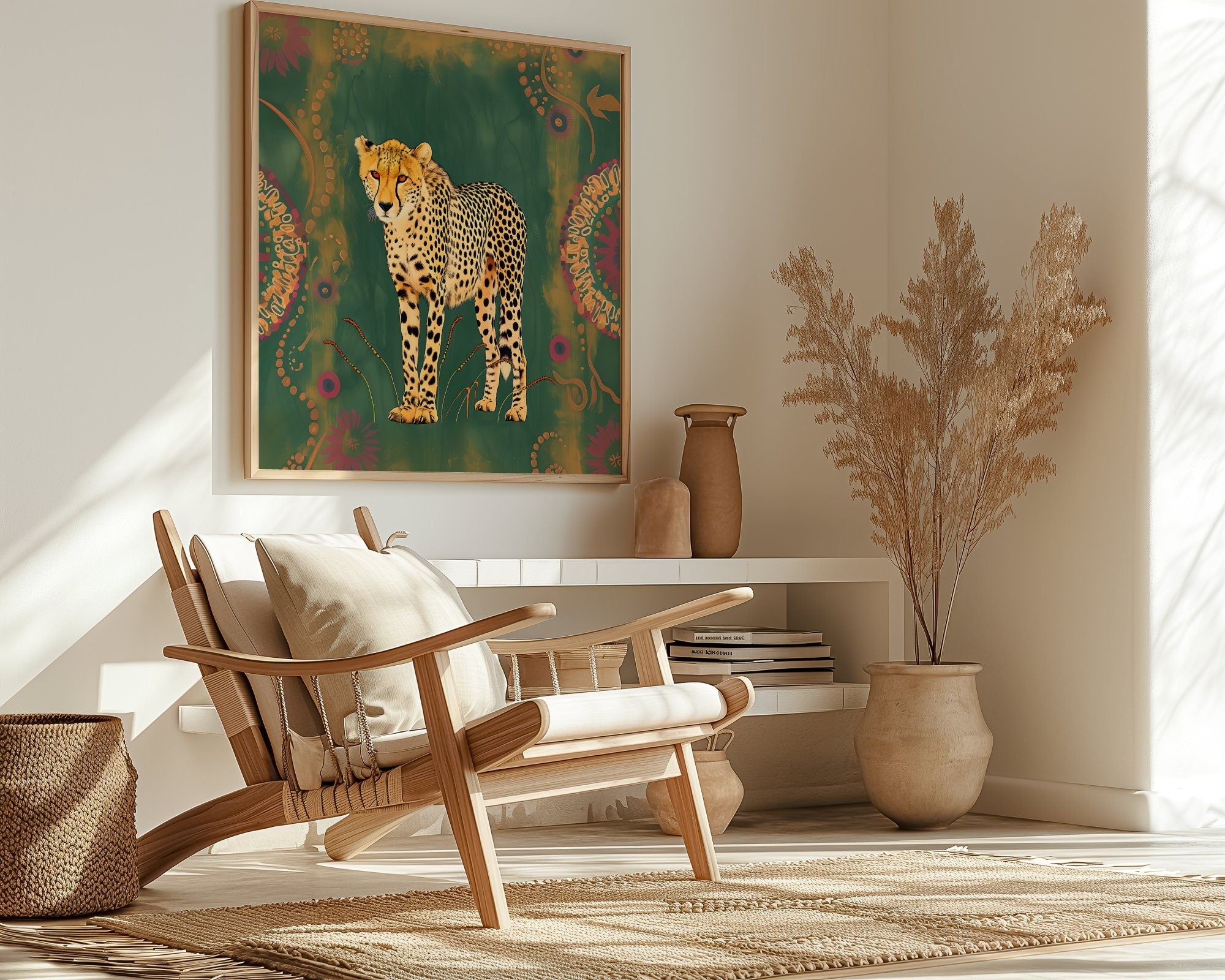 Cheetah Cats Modern Boho Art: Animal Inspired Wall Decor, Contemporary Bohemian Canvas, Chic Wildlife Print, Modern Farmhouse, Wall Art