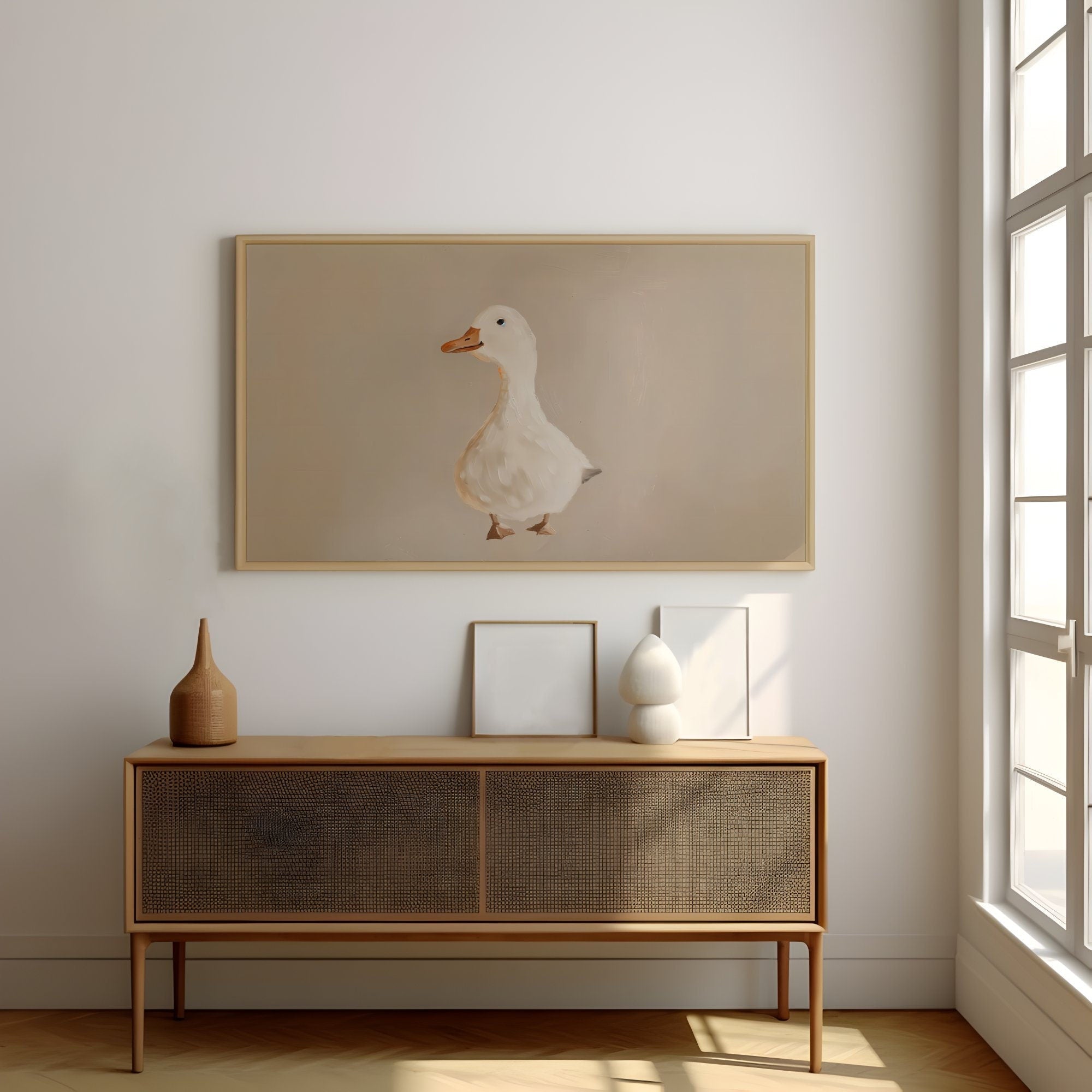 The Little Goose: Whimsical Farm Animal Art for Beige Nursery | Cute & Playful Wall Decor