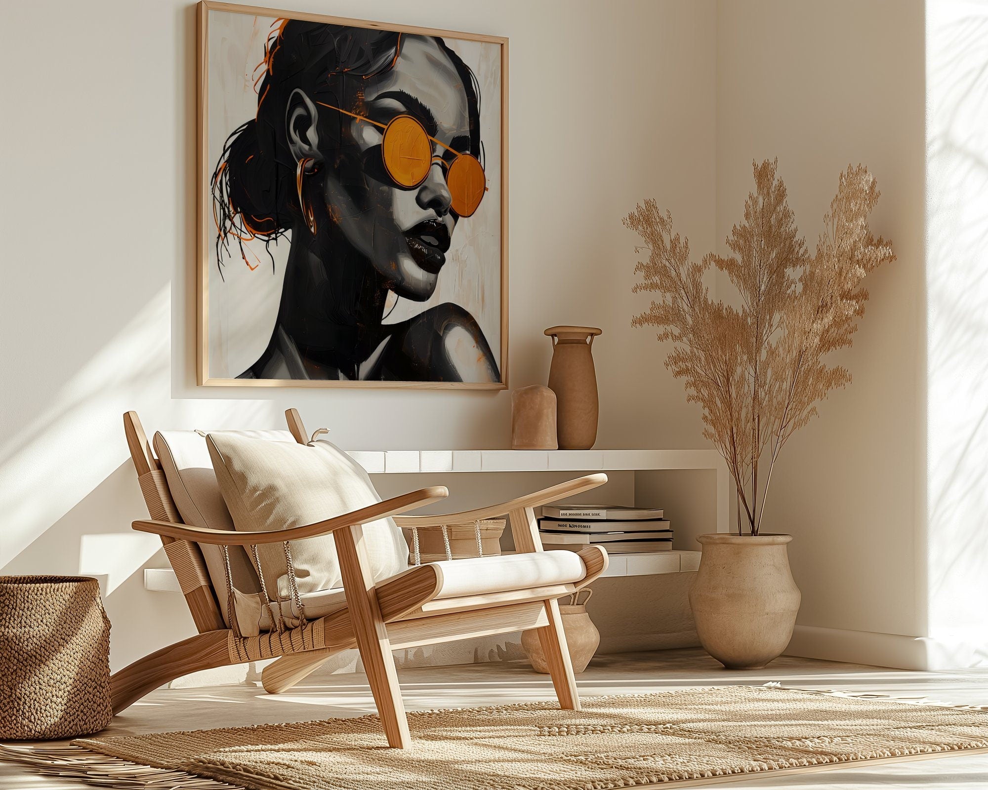 The Earthen Soul: Minimalist Black Woman Art | Modern Boho & Cultural Wall Decor