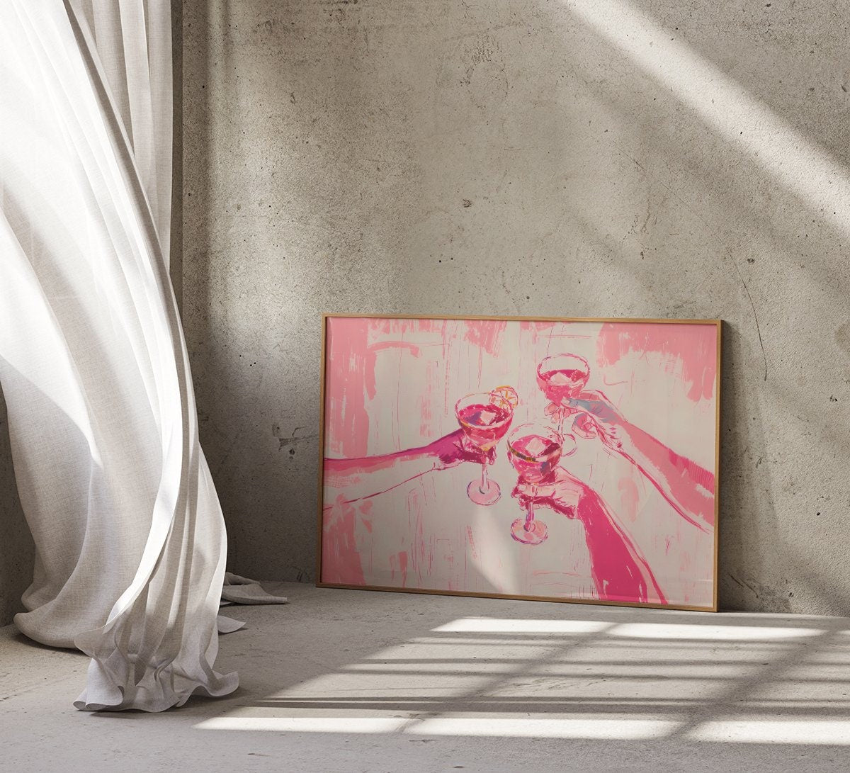The Pink Toast: Chic & Preppy Cheers Art | Fun & Festive Bar Cart Wall Decor